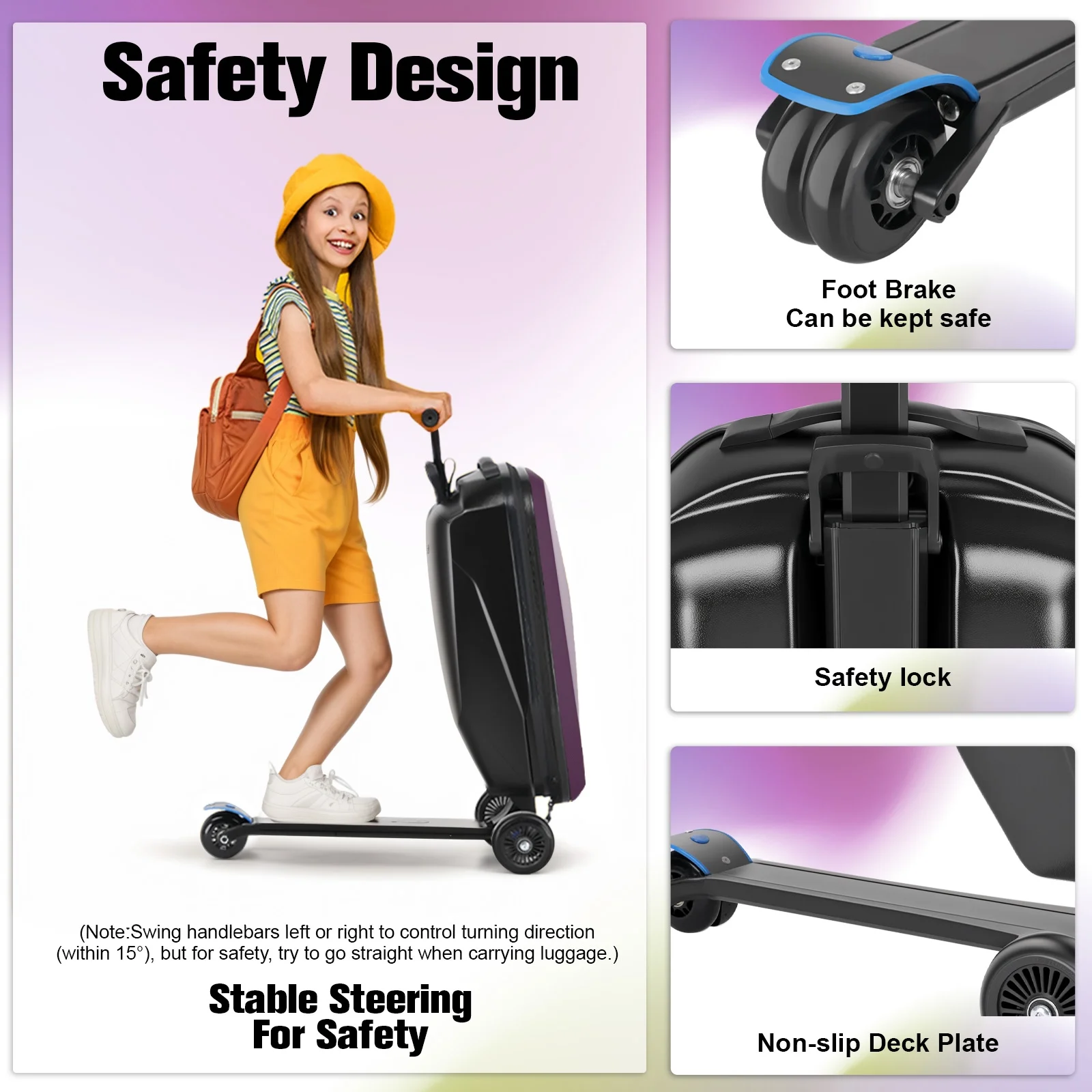 Advwin Scooter Luggage for Kids & Adults, Hardside Ride on Suitcase for Kids Ages 4-15 Multifunctional Lightweight Foldable Carry on Luggage with Wheels Ride on for Children Teenagers, Pink - Image 33