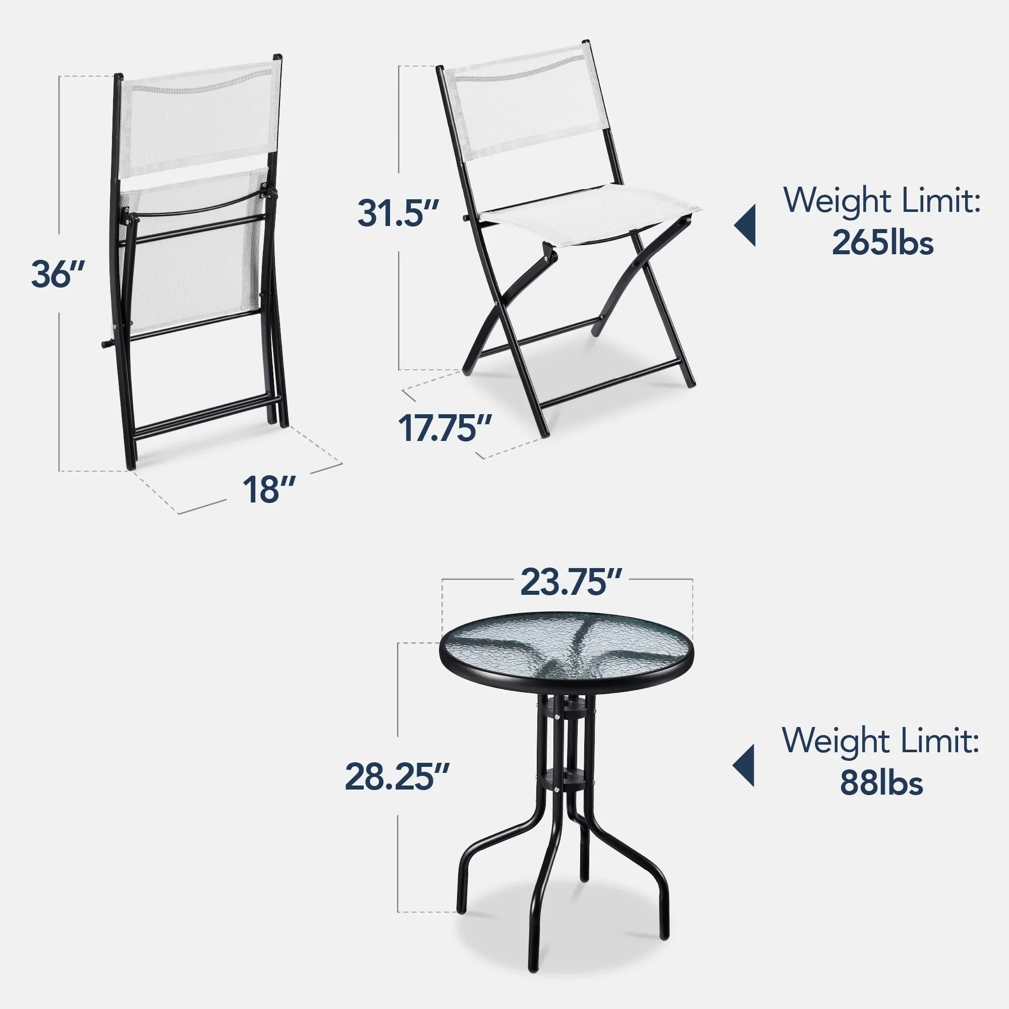 Best Choice Products 3-Piece Patio Bistro Dining Set With Glass Tabletop And Folding Chairs - Gray - Image 107 Best Choice Products 3-Piece Patio Bistro Dining Set With Glass Tabletop And Folding Chairs - Gray - Image 107
