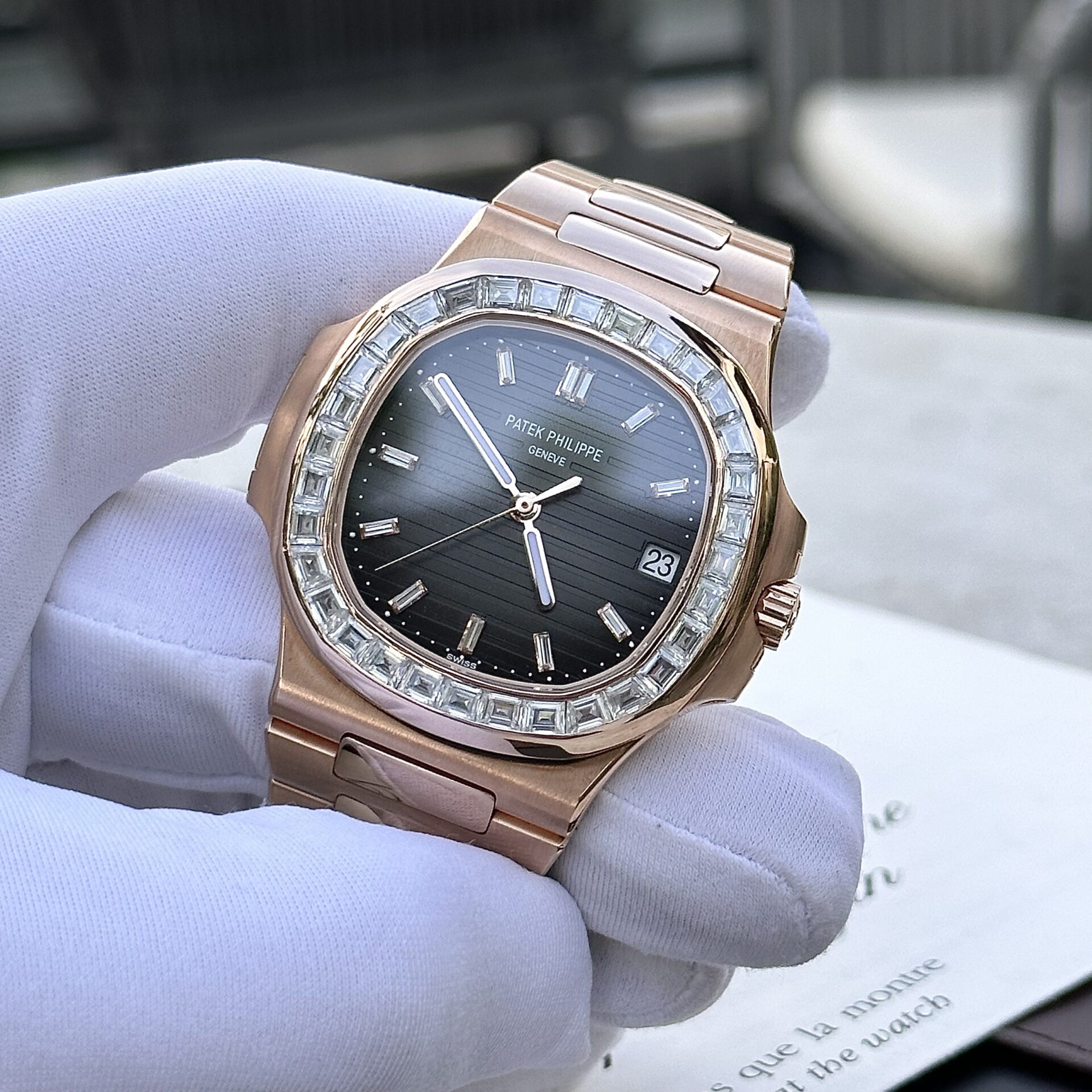 Patek Philippe Nautilus 5723 Gold Wrapped With Moissanite Baguette Diamonds 3K 40mm - Top club