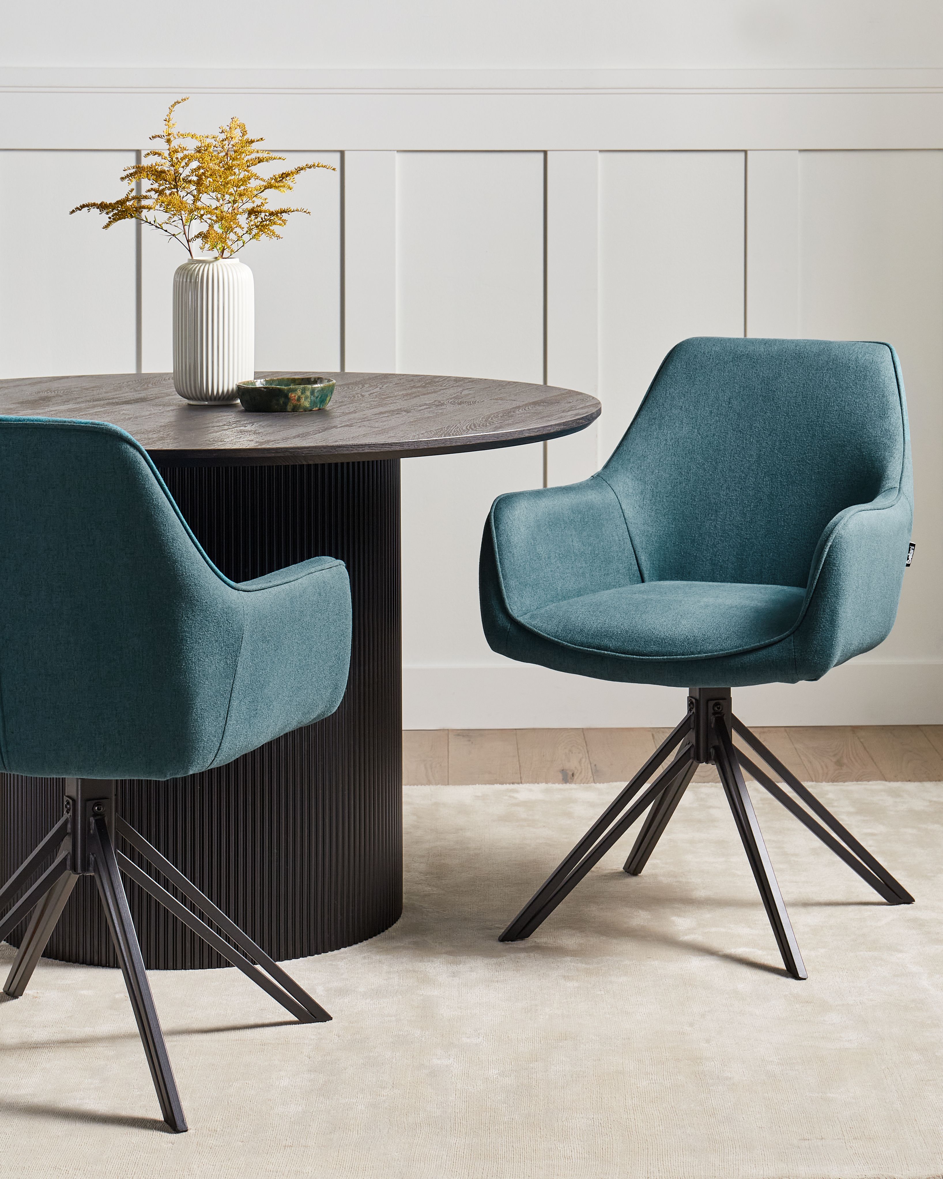 Set of 2 Dining Chairs Swivel JODAR Fabric Teal