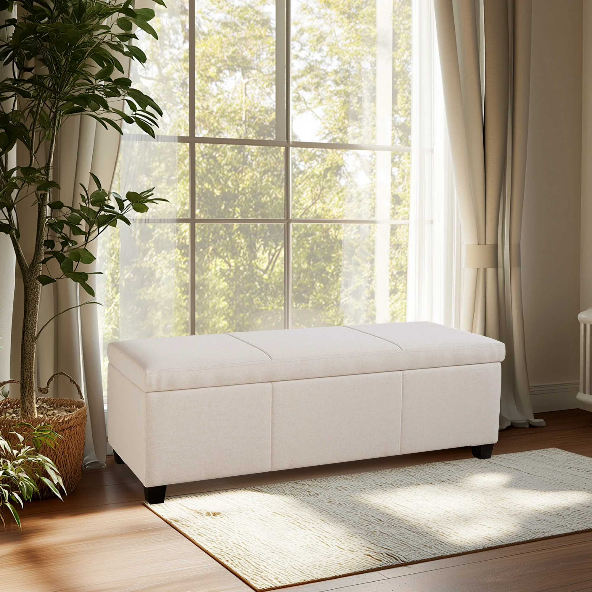 BELLEZE Storage Ottoman Bench Footstool - Amherst (Beige) - Image 12