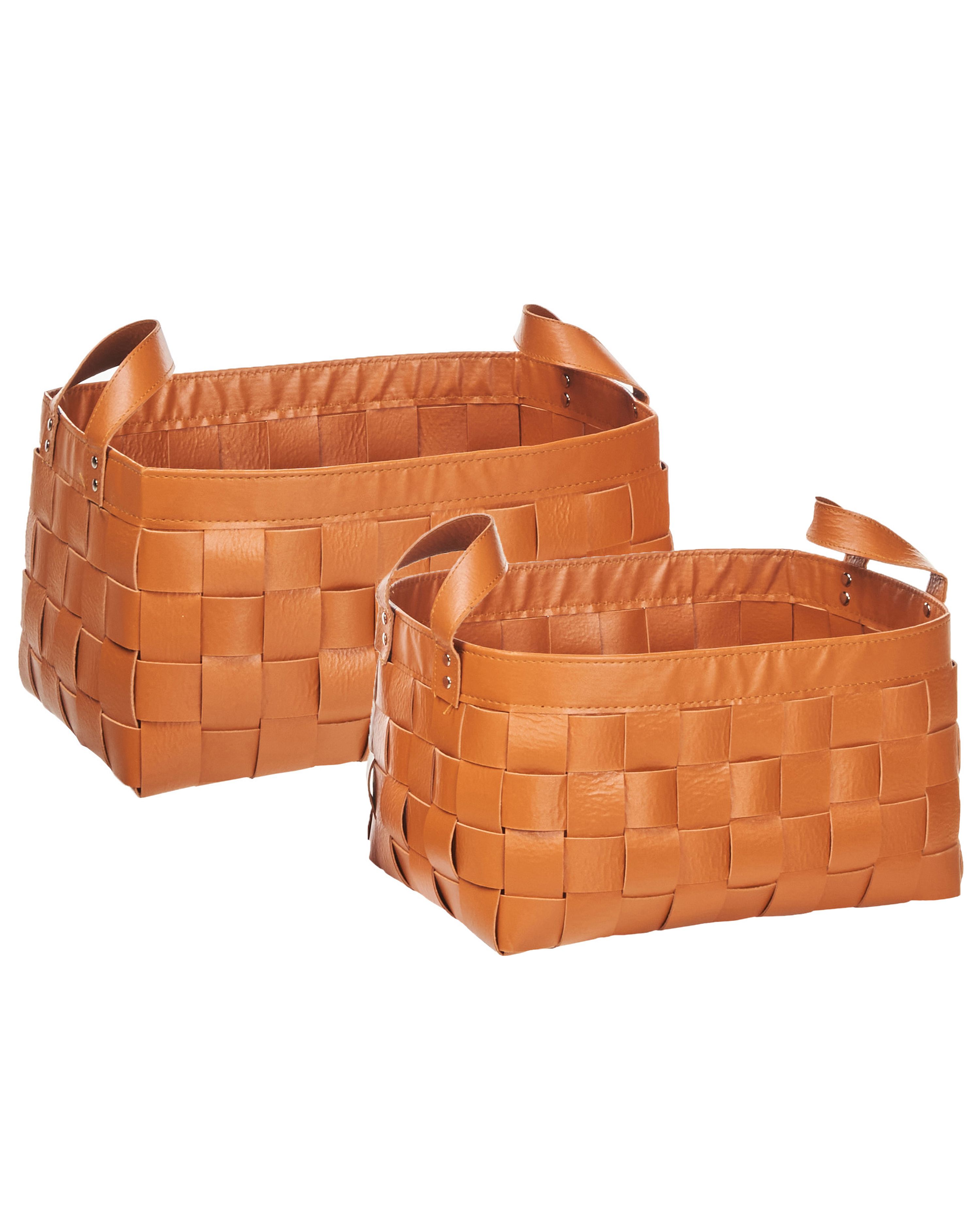 Set of 2 Baskets SIPPAR Faux Leather Golden Brown