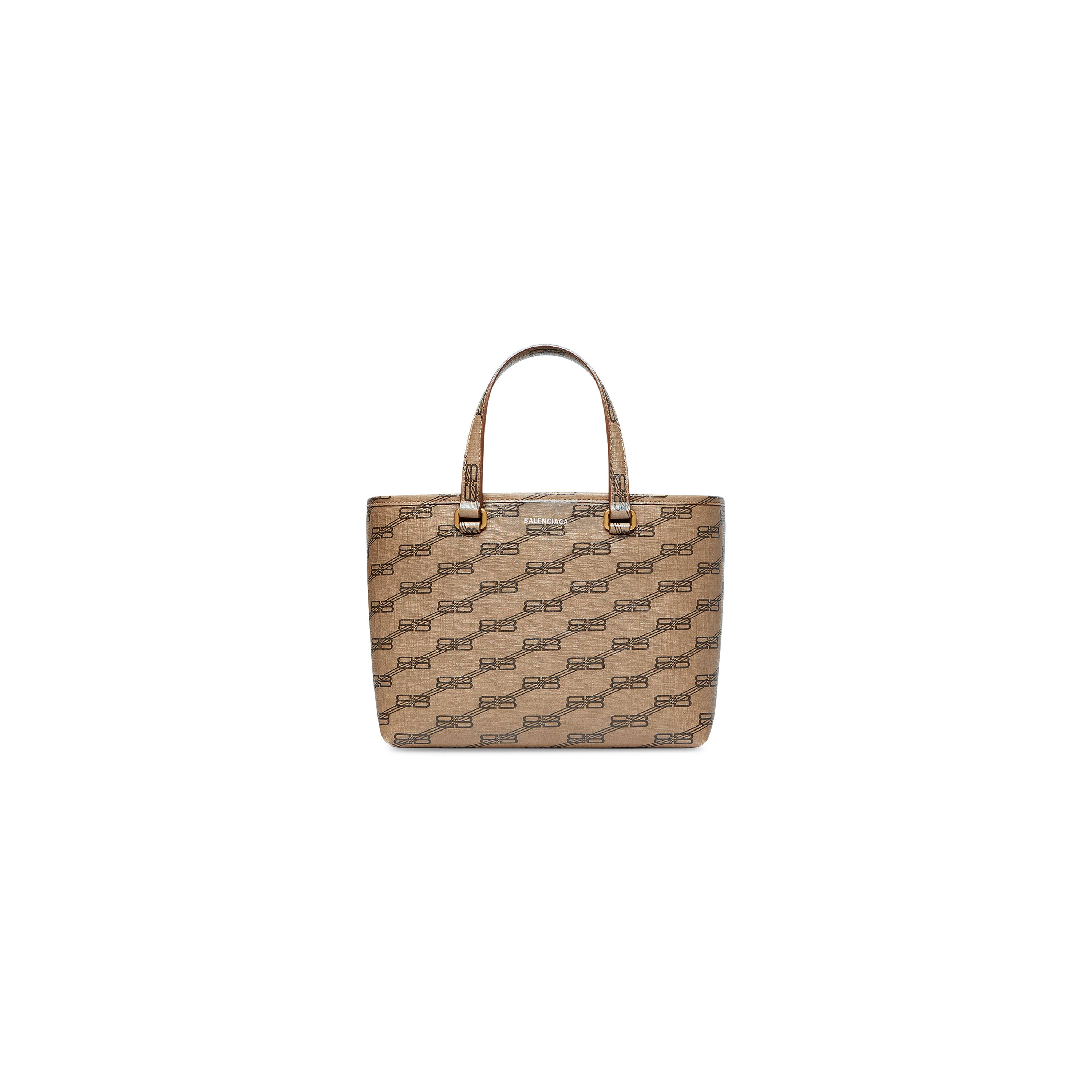 WOMEN'S SIGNATURE SMALL EAST-WEST SHOPPER BAG BB MONOGRAM COATED CANVAS IN BEIGE - Replicaclubs