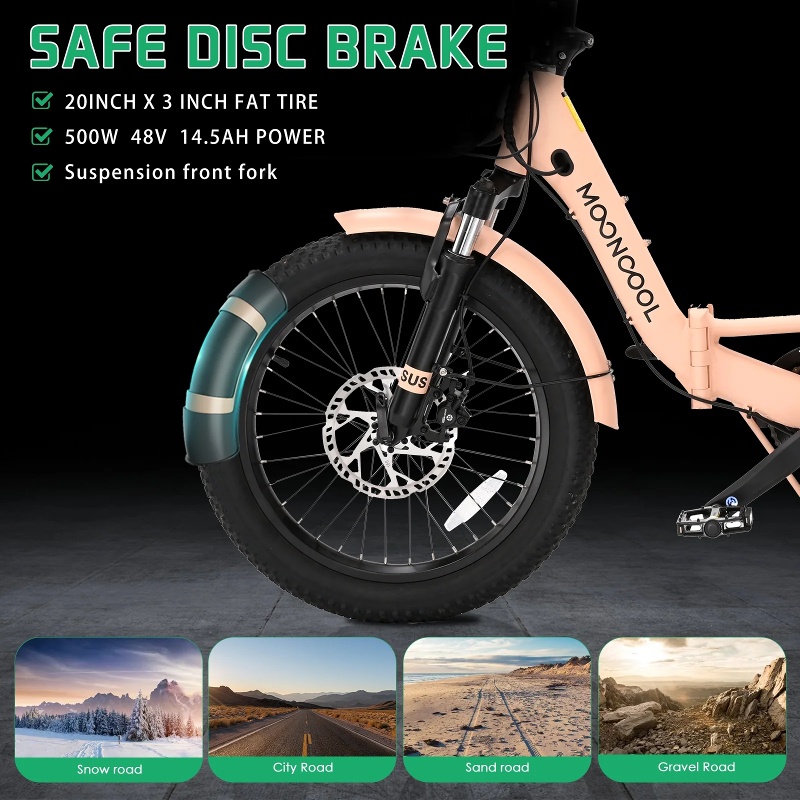 MOONCOOL TK1 Folding Electric Tricycle for Adults,48V 14.5Ah Removable battery, 500W(Peak 1000w)Motor, 20" Fat Tire Step-Thru 3Wheel Electric Bicycle w/Front&Rear Baskets, Certified to UL 2849 by SGS - Image 21