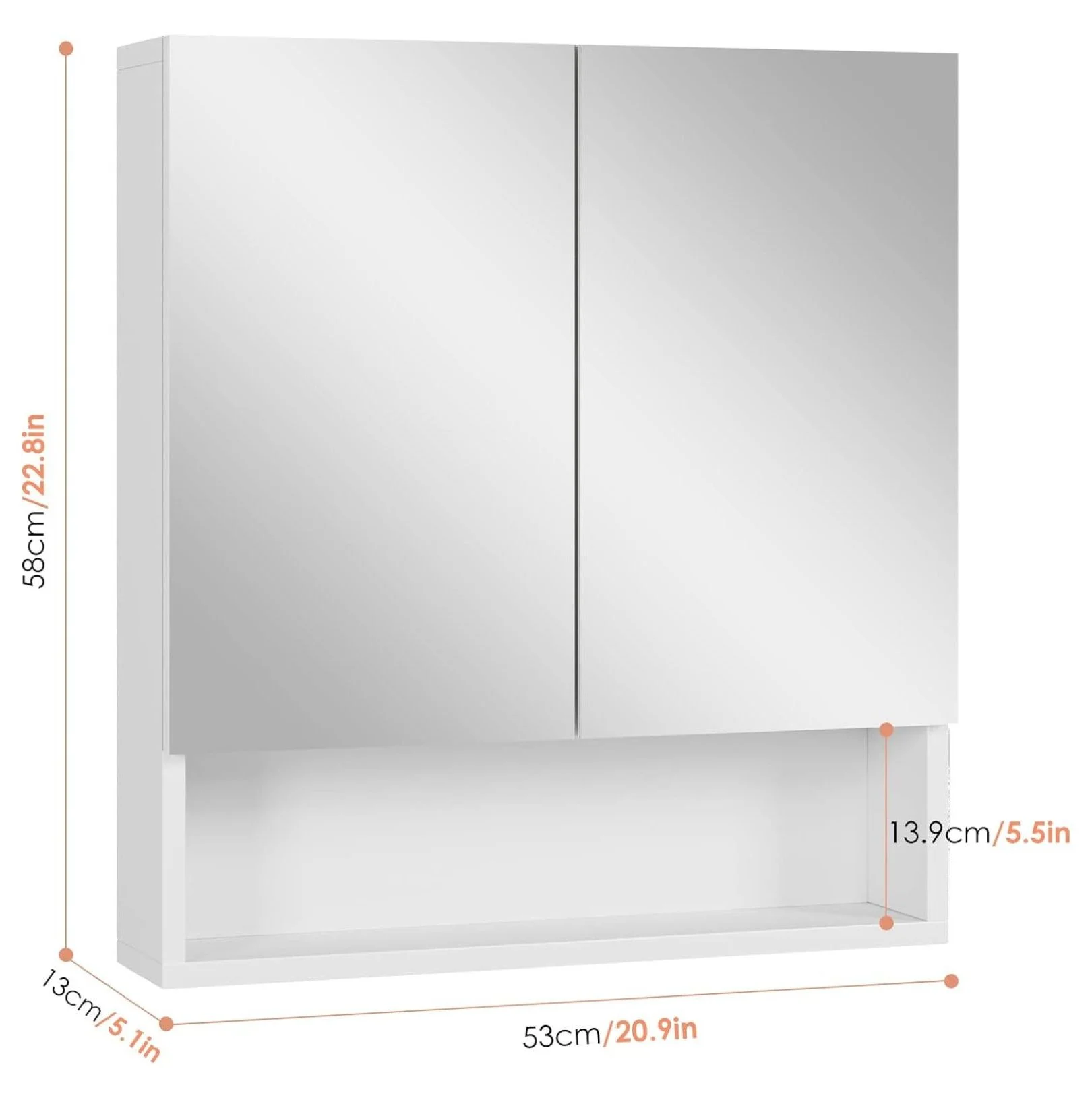 Bathroom Wall Cabinet Medicine Cabinet, Wall Mounted Bathroom Mirror with Storage Mirror Cabinet with 2 Doors and Adjustable Shelf, Laundry Living Room, White
