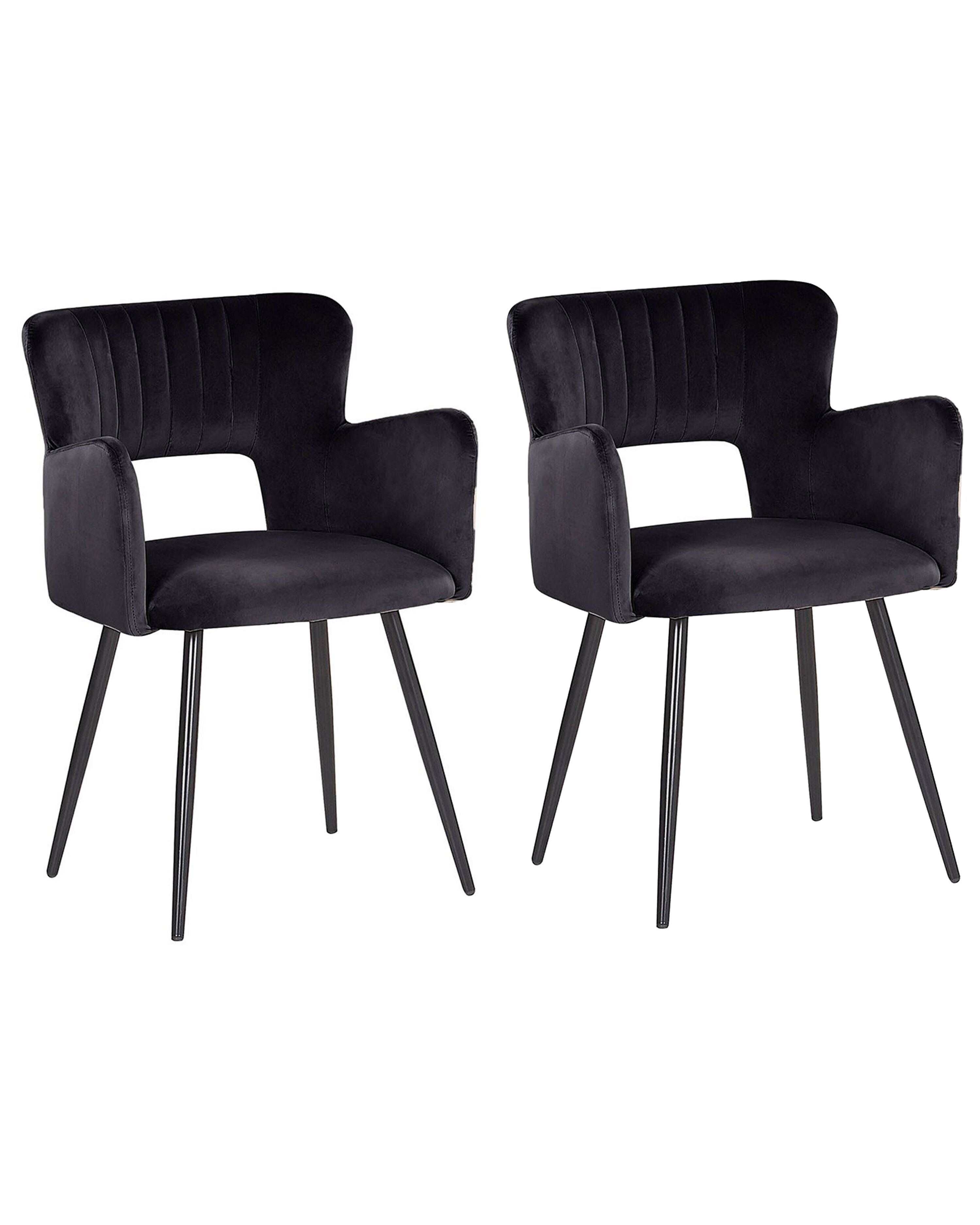 Set of 2 Dining Chairs SANILAC Velvet Black