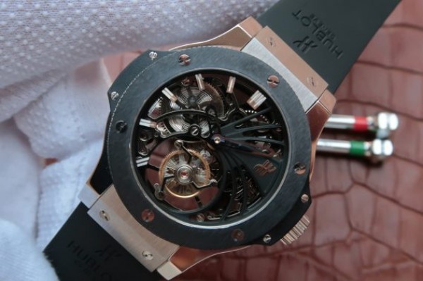 Replica Hublot Big Bang Ceramic Bezel Skeleton Tourbillon SS - Elite Watch Atelier