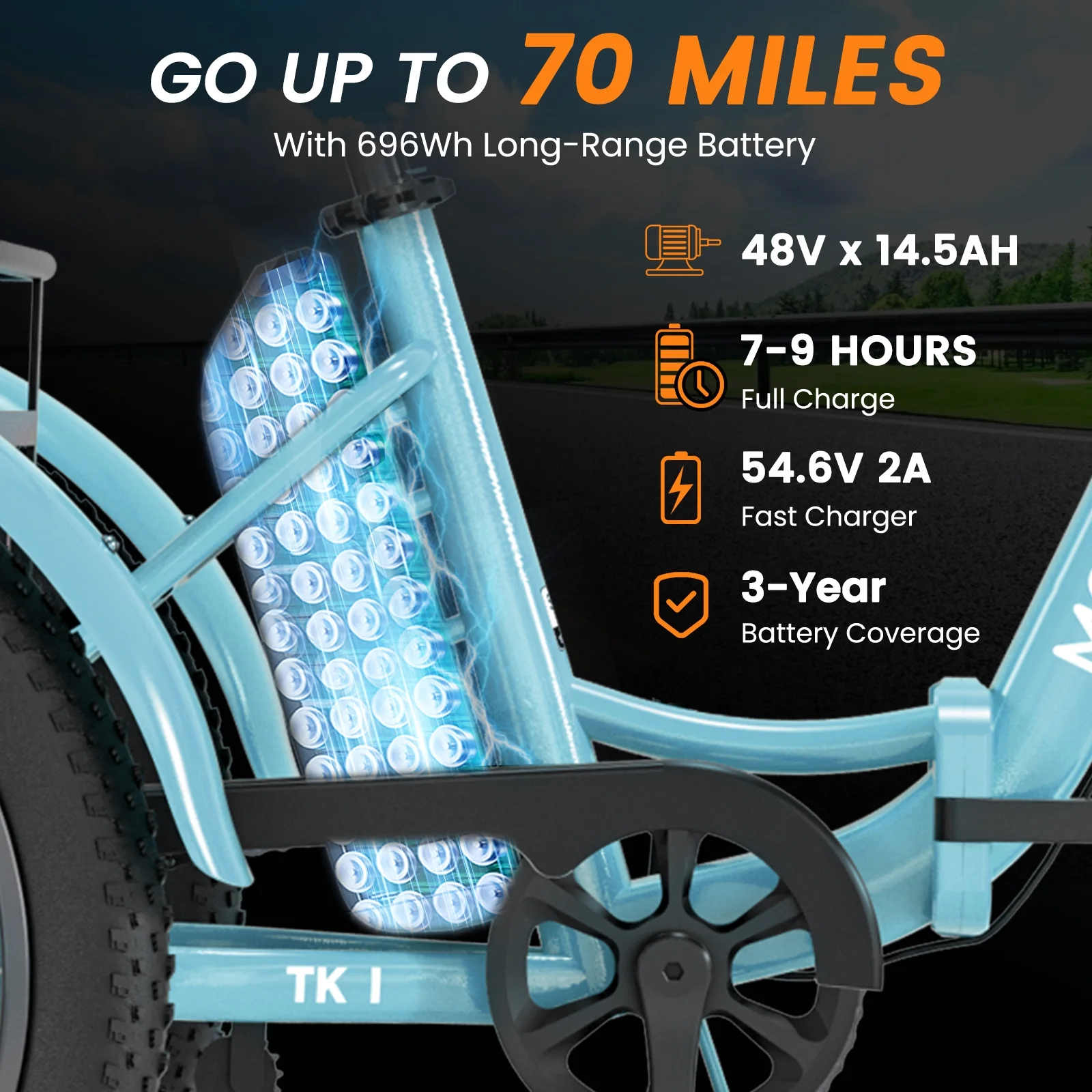 MOONCOOL TK1 Folding Electric Tricycle for Adults,48V 14.5Ah Removable battery, 500W(Peak 1000w)Motor, 20" Fat Tire Step-Thru 3Wheel Electric Bicycle w/Front&Rear Baskets, Certified to UL 2849 by SGS - Image 64