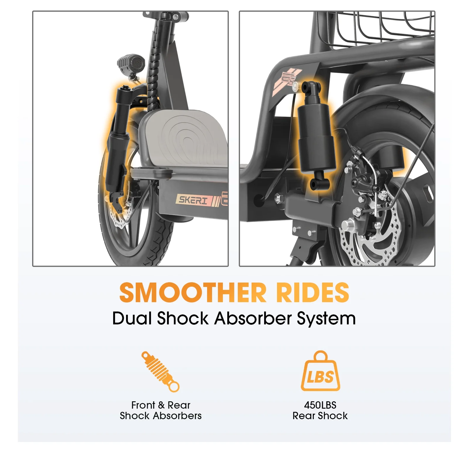 Skeri Electric Scooter with Seat for Adult and Basket, 14 Inch Tire Electric Scooter with Dual Shock Absorbers, 350W Motor with 25-Mile Range, Speed Up to 20 MPH (Gen 2.0) - Image 7