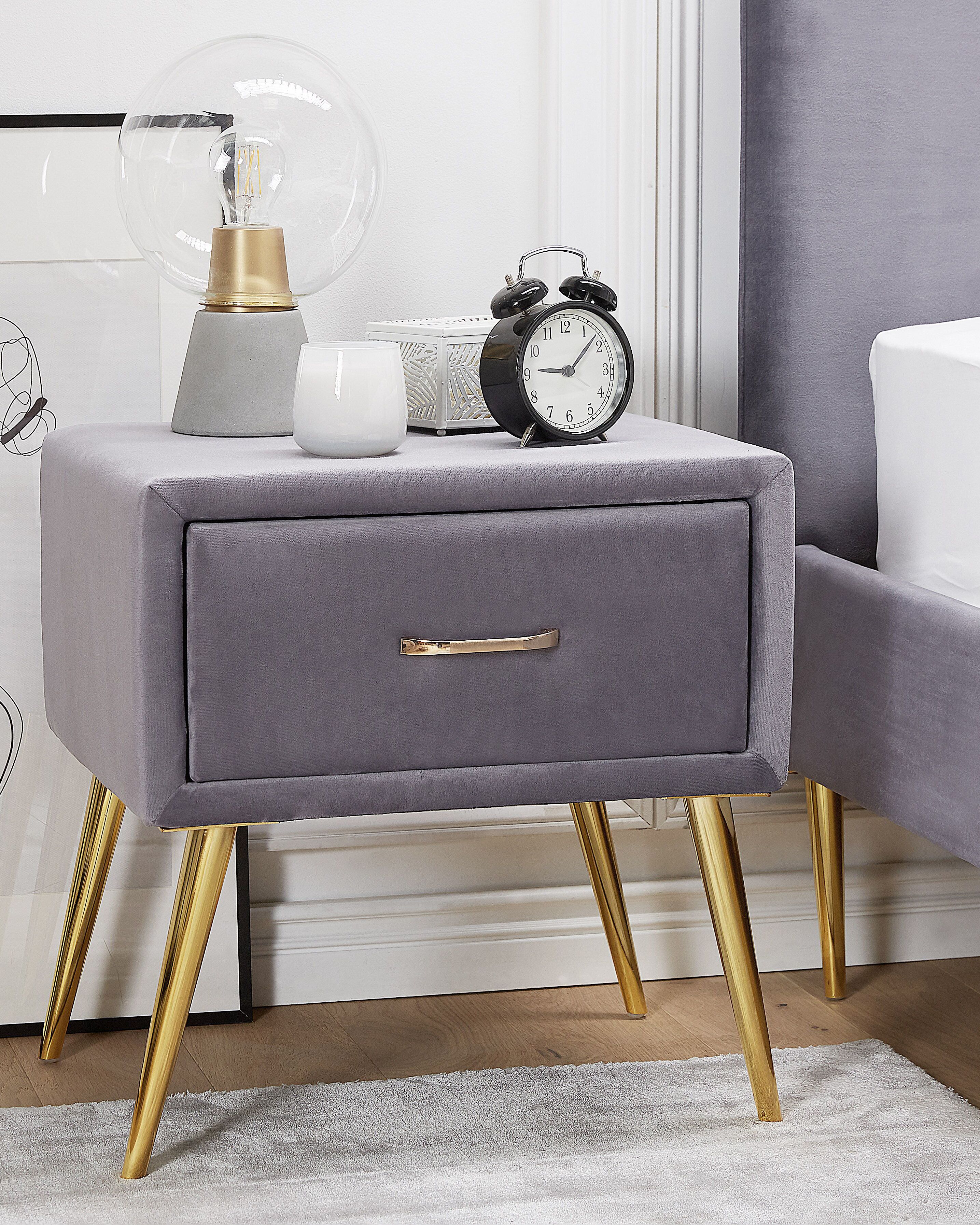 1 Drawer Bedside Table FLAYAT Velvet Grey