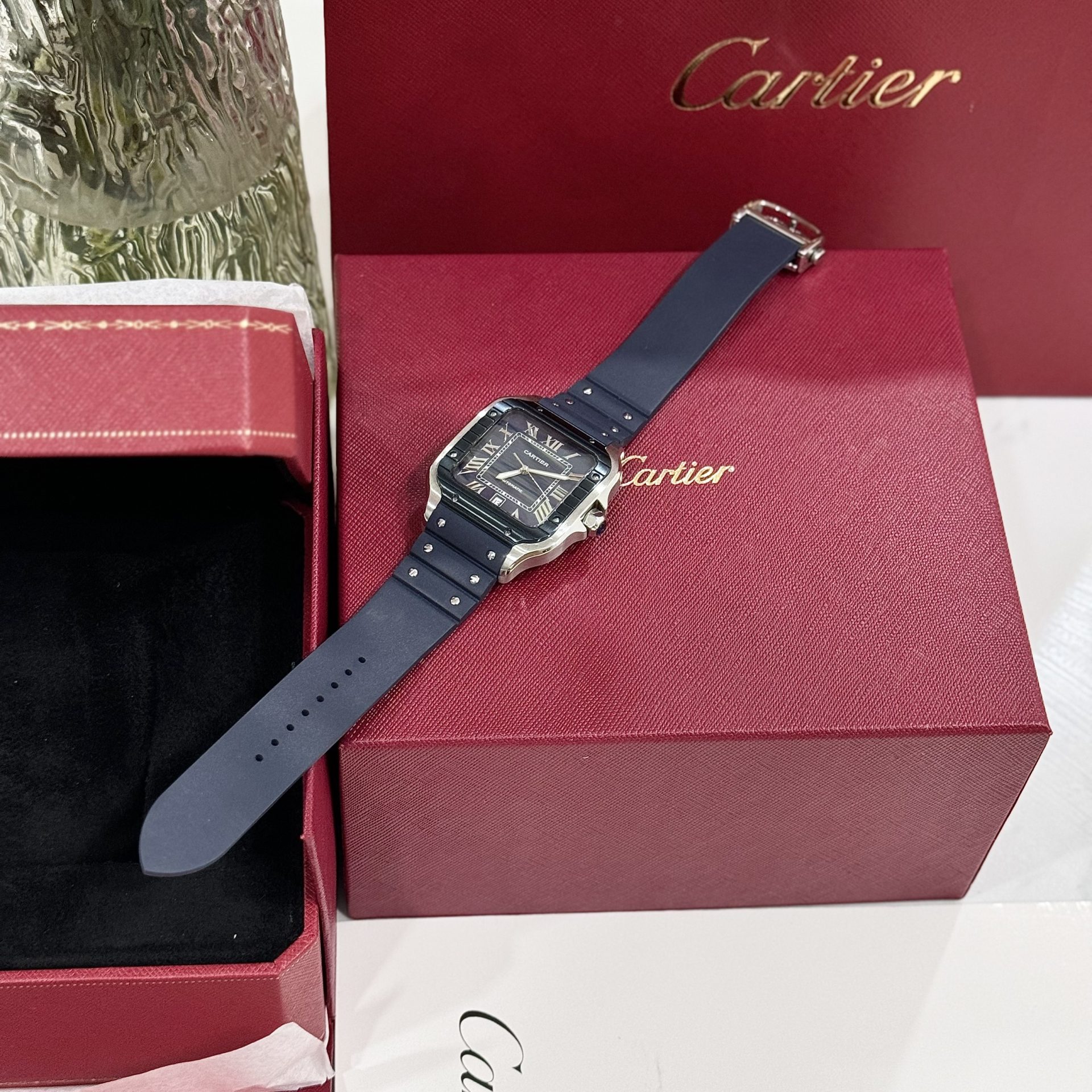 Cartier Santos Replica 1:1 Watch Rubber Blue Strap BV Factory 39.8mm - Top club