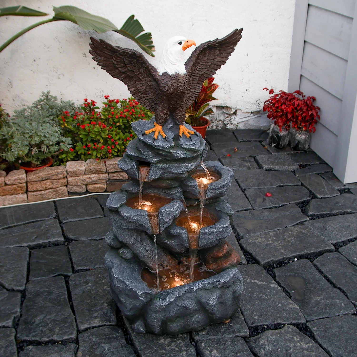 Bald Eagle Statue Outdoor Fountain Tiered Cascading Rock Water Feature for Garden Patio Backyard Porch Deck 38.58