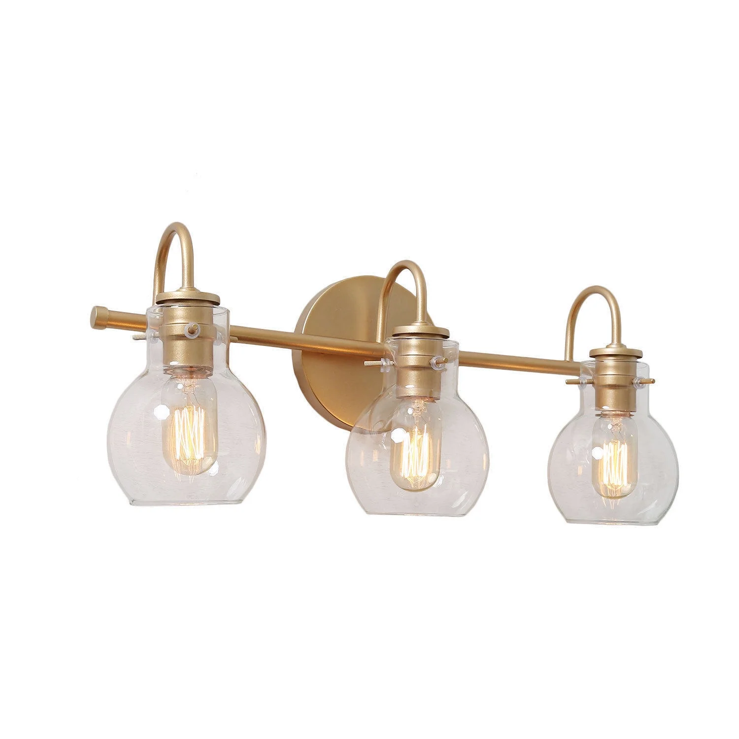 LNC 3-Light Gold Round Clear Glass Shade Modern Bathroom Vanity Lighting Fixutre