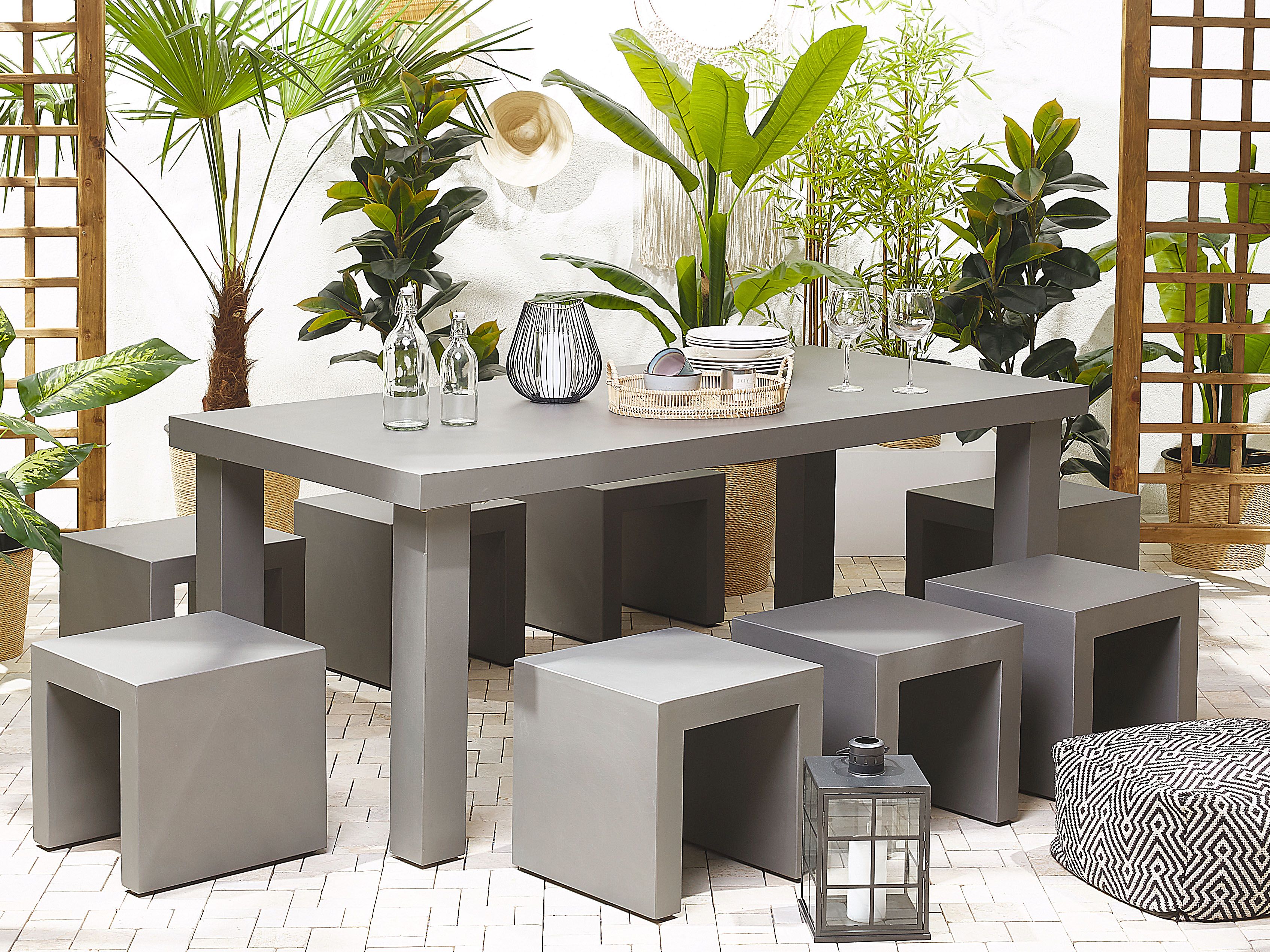 Garden Dining Set with Stools 6 Seater TARANTO Concrete Grey