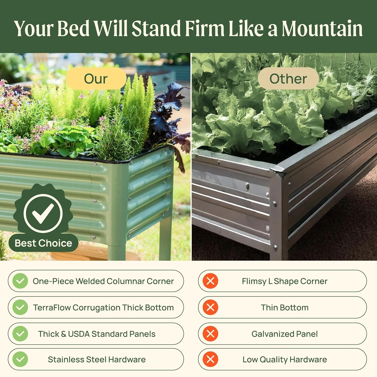 Vego Garden Elevated Raised Garden Bed With Legs And Storage Rack, 2' x 4', Olive Green - V Series - Image 4 Vego Garden Elevated Raised Garden Bed With Legs And Storage Rack, 2' x 4', Olive Green - V Series - Image 4