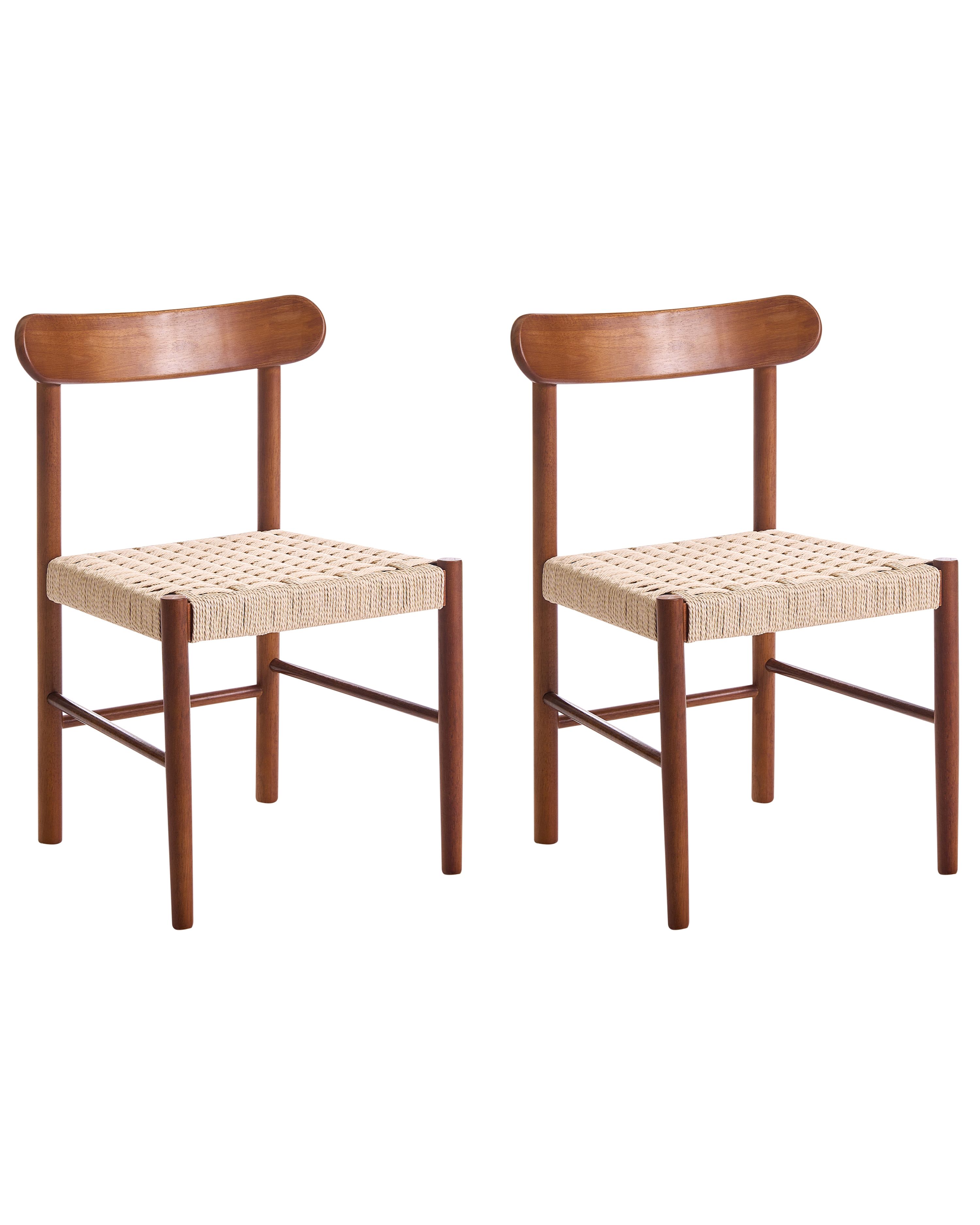 Set of 2 Dining Chairs EAGAN Wood Brown/ Beige