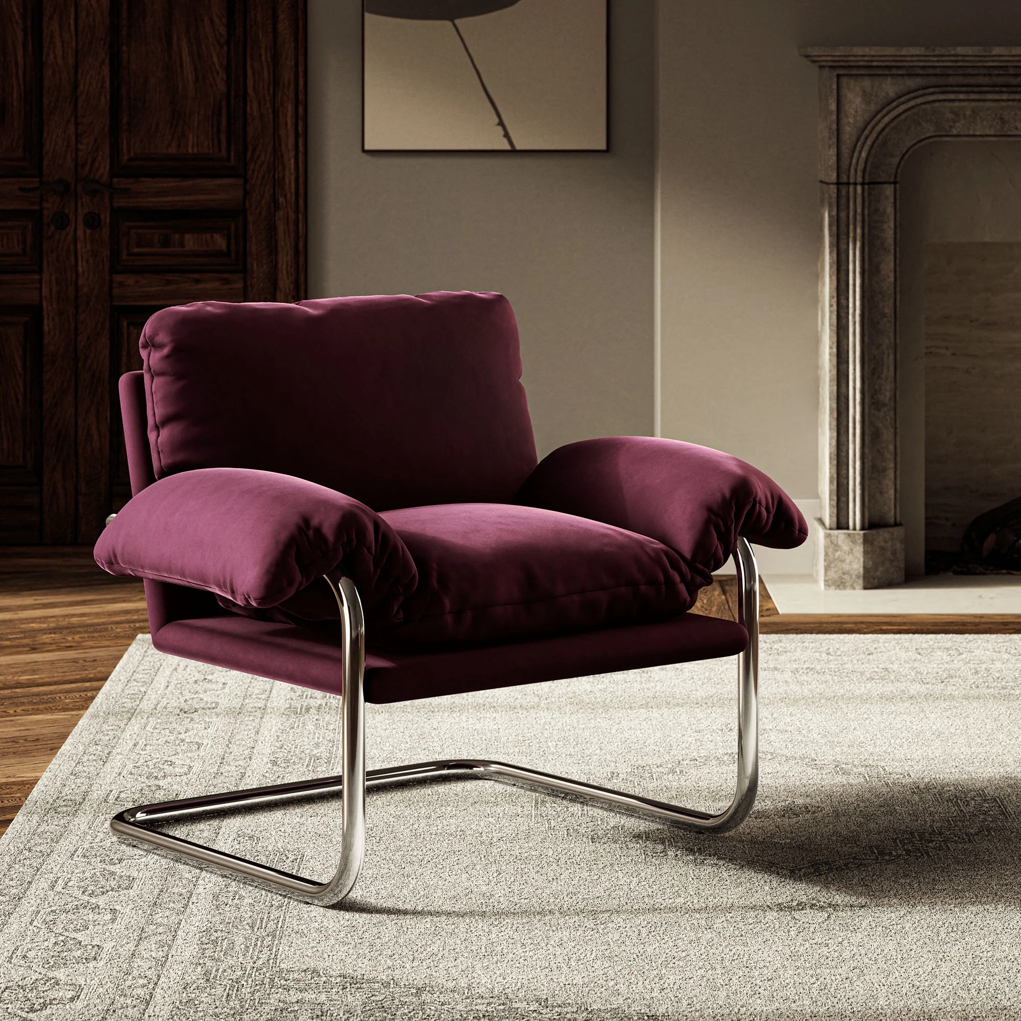 Accent Chair, Brown, Velvet, Living Room Lounge Cafe Lobby Hospitality Restaurant, Modern Contemporary, HB37765 - Image 11