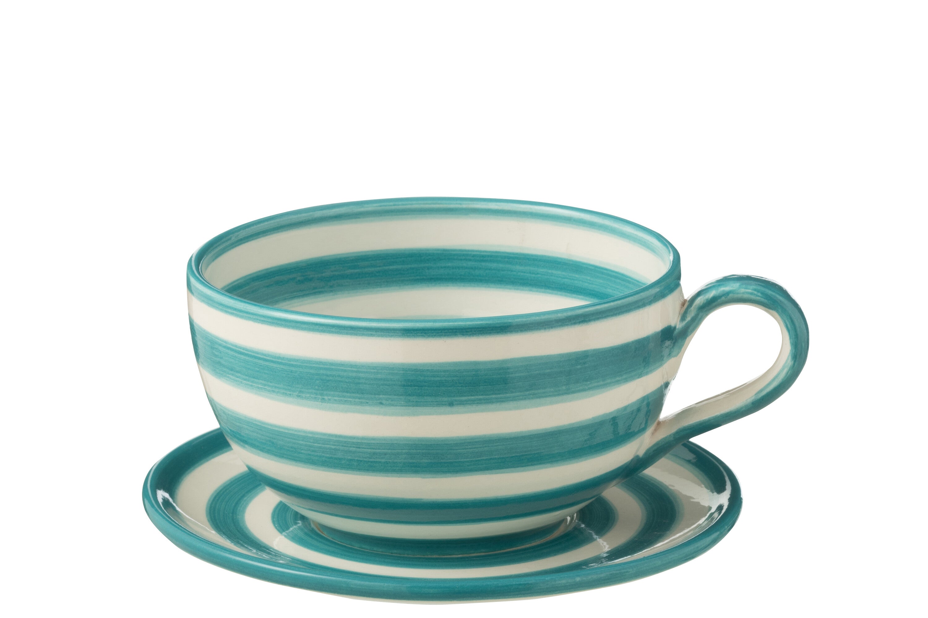 J-Line kopje + schoteltje Granada Stripes - keramiek - wit a