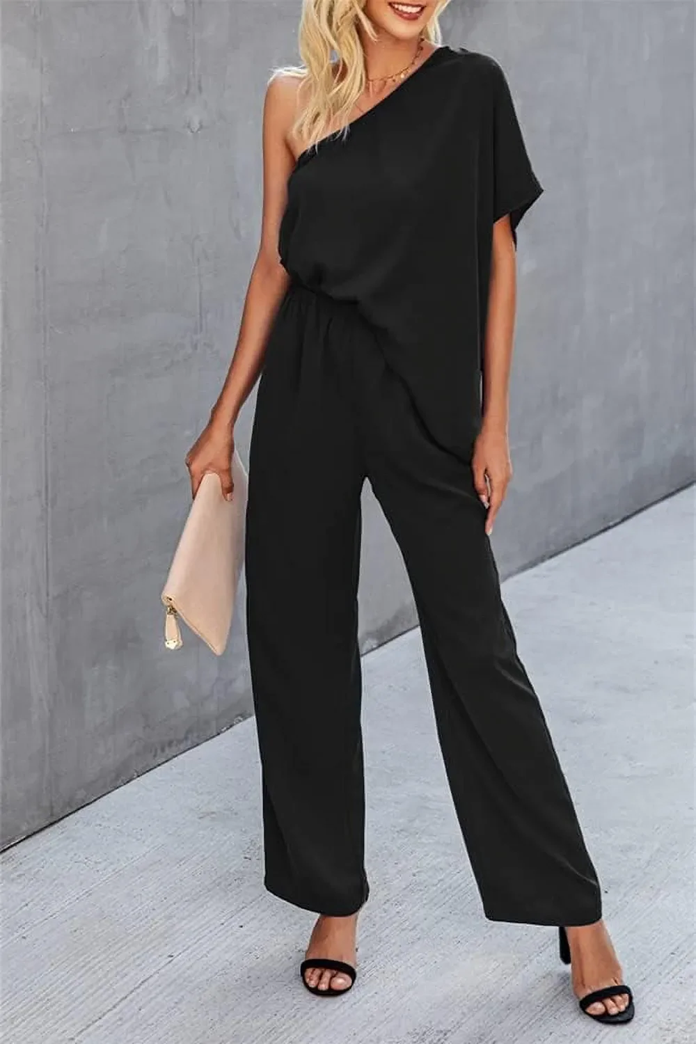 Single Shoulder Short Sleeve Jumpsuit - ZKZOOK