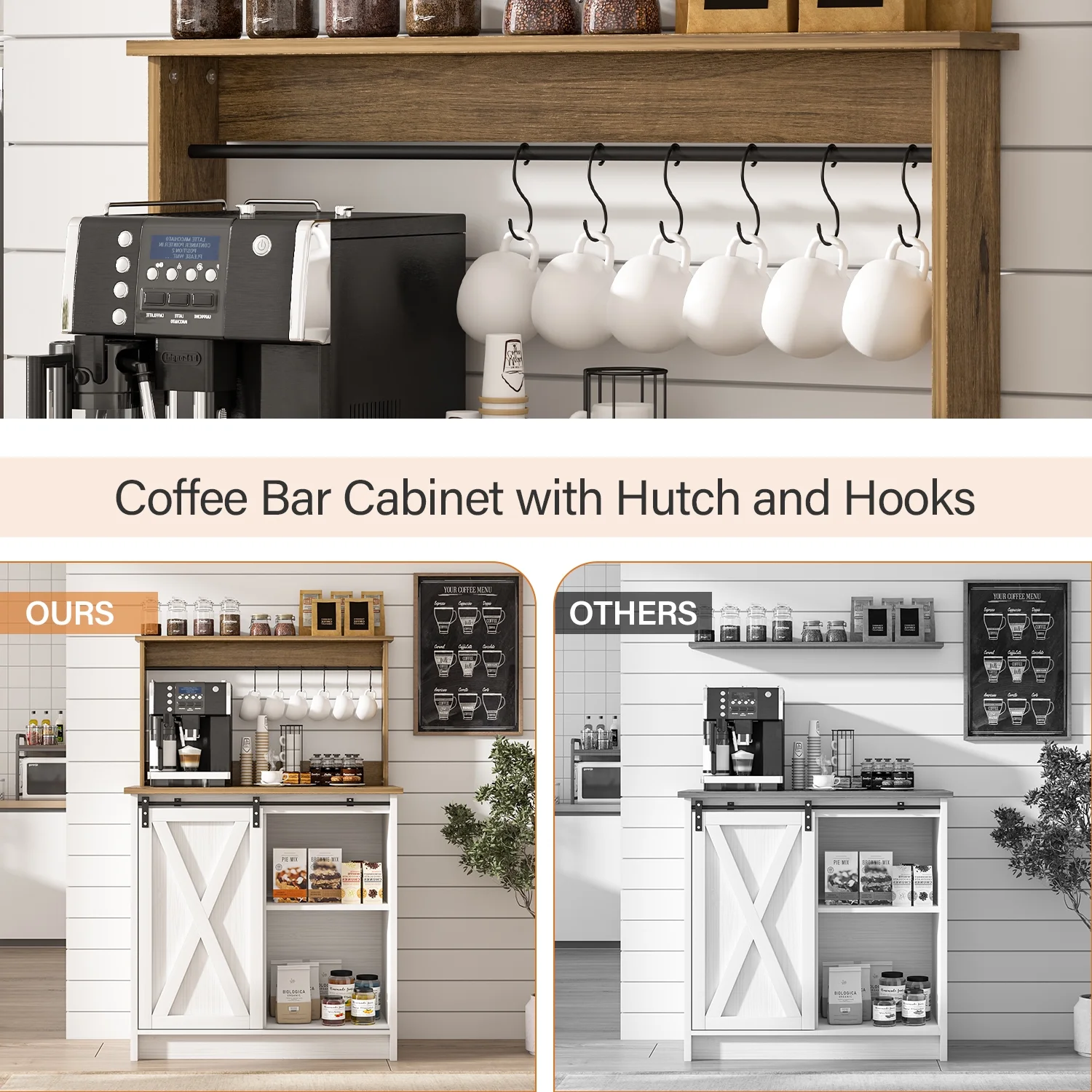 Catrimown Coffee Bar Cabinet, Barn Door Sideboard Buffet Cabinet with Storage, White - Image 6