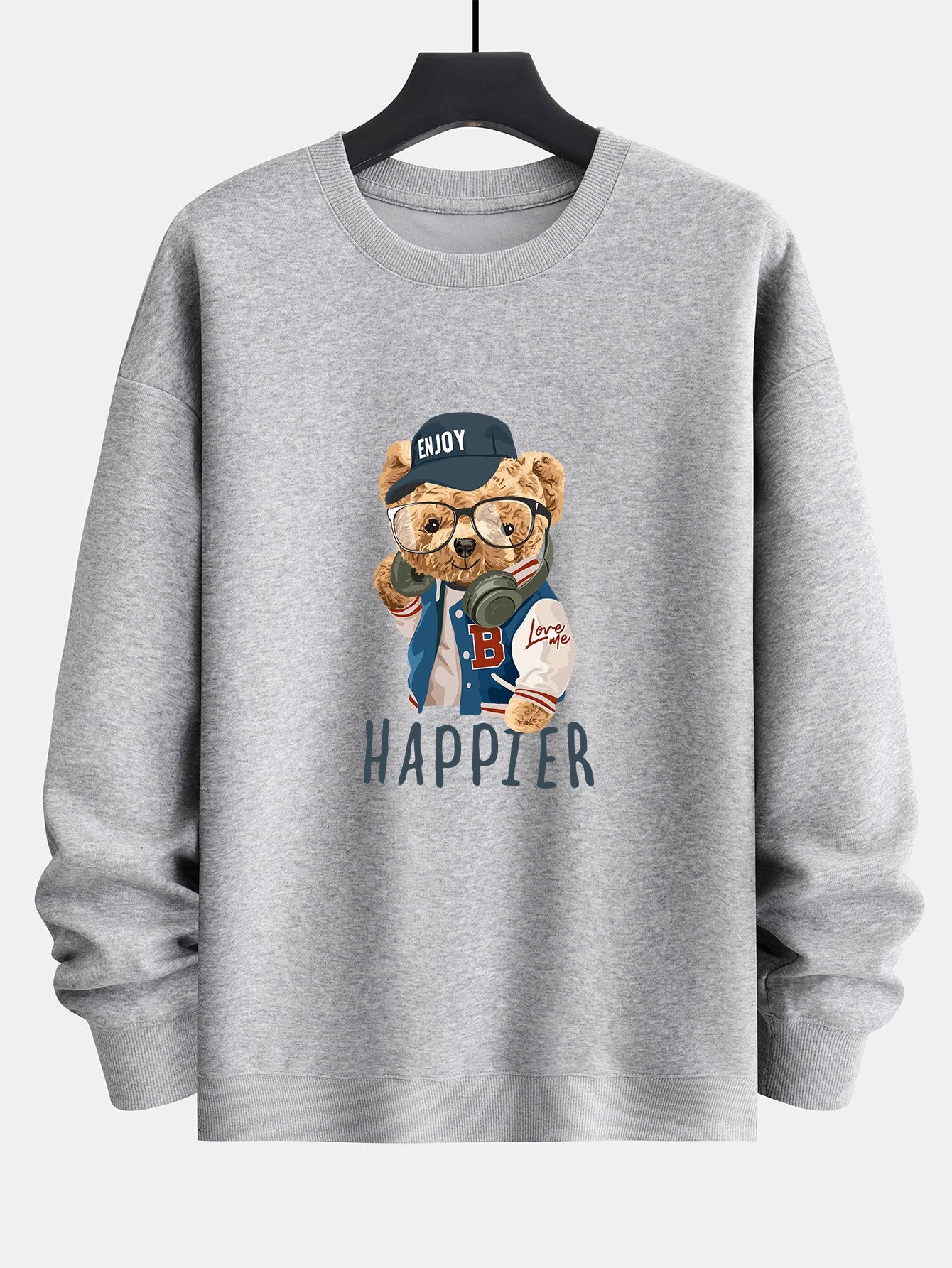 Baseball Jacket Bear Slogan Print Relax Fit Sweatshirt