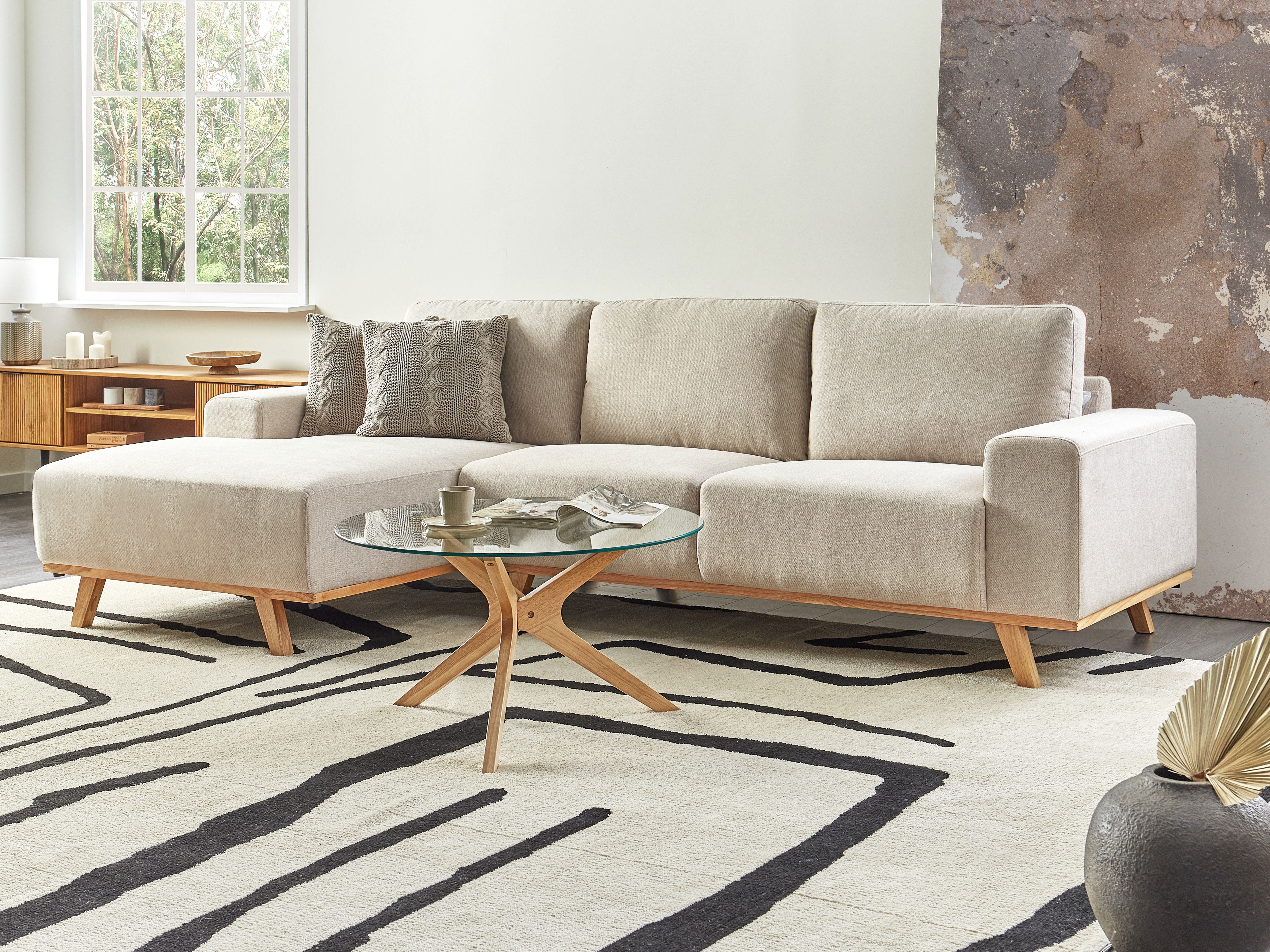 Corner Sofa 3 Seater NORA Fabric Beige Right Hand
