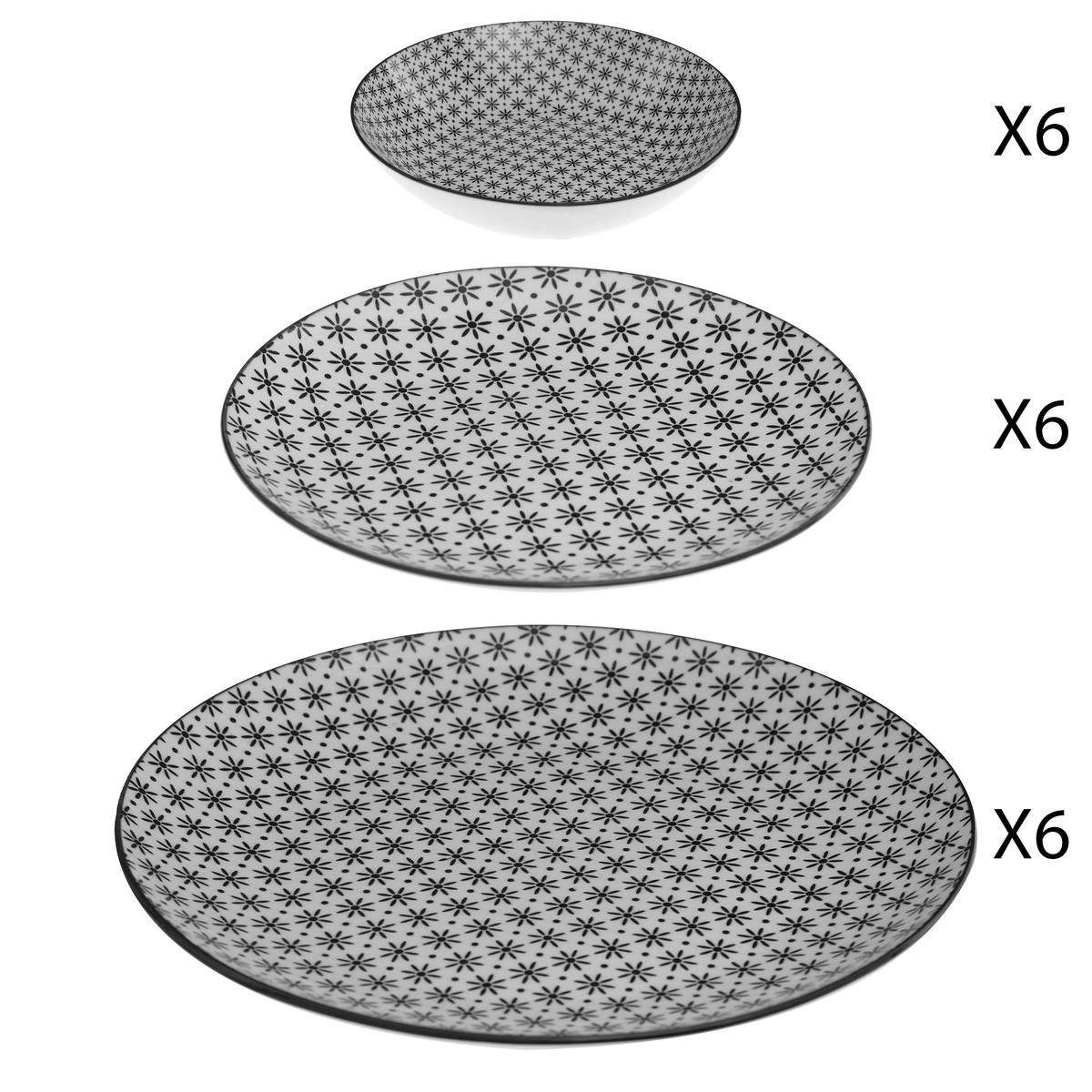 Dinnerware set "Bohemia" 18 pieces, Black & White