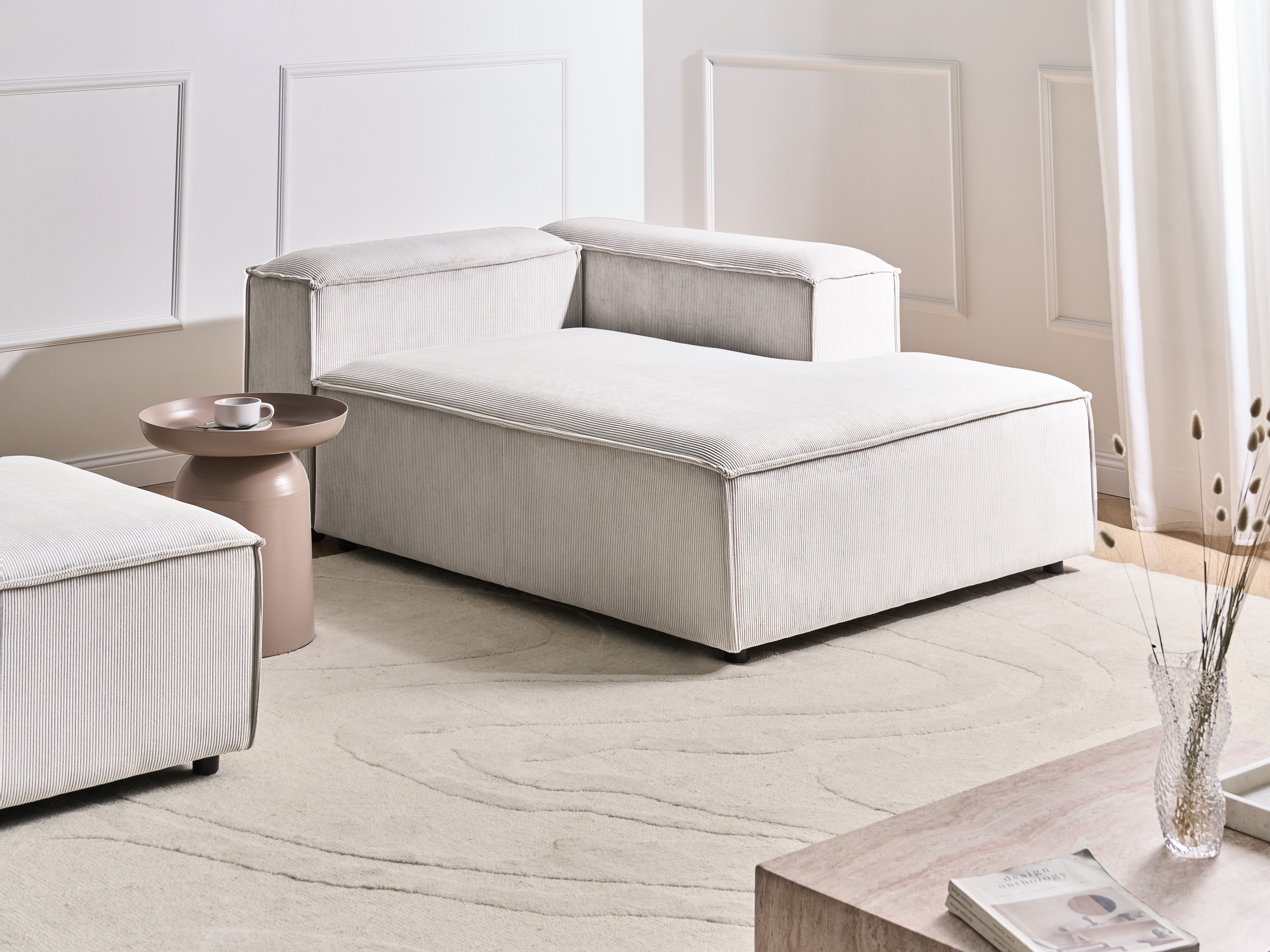 Left-Hand Chaise Lounge ARDAL Corduroy Off-White