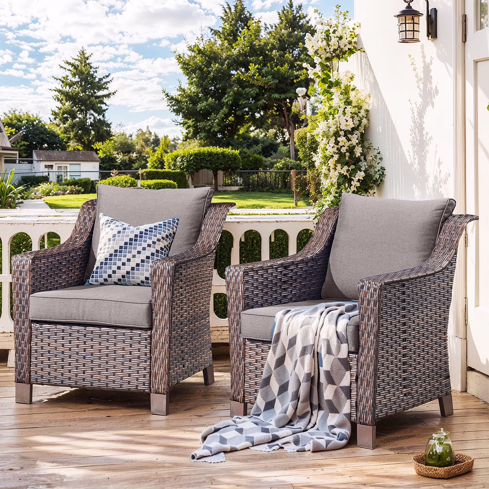 Bellefurn Outdoor Wicker Patio Chairs Set of 2 with Side Table,All-Weather Wicker Rattan Chairs Patio Furniture Chairs for Porch Balcony Backyard Yard Deck - Image 3