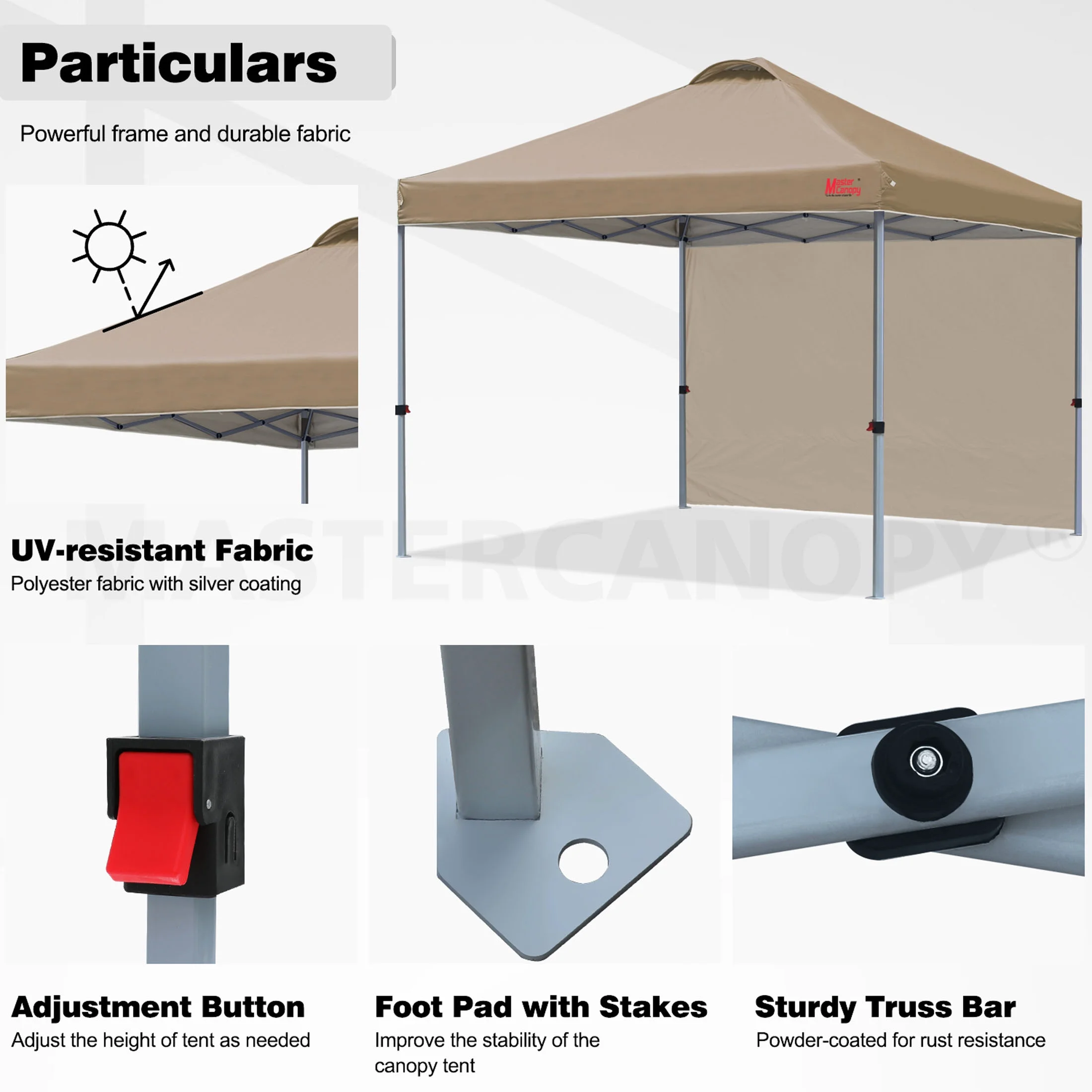 MASTERCANOPY 10' x 10' Easy Pop-up Canopy Tent Outdoor Shade Shelter with 1 Sidewall, White - Image 40