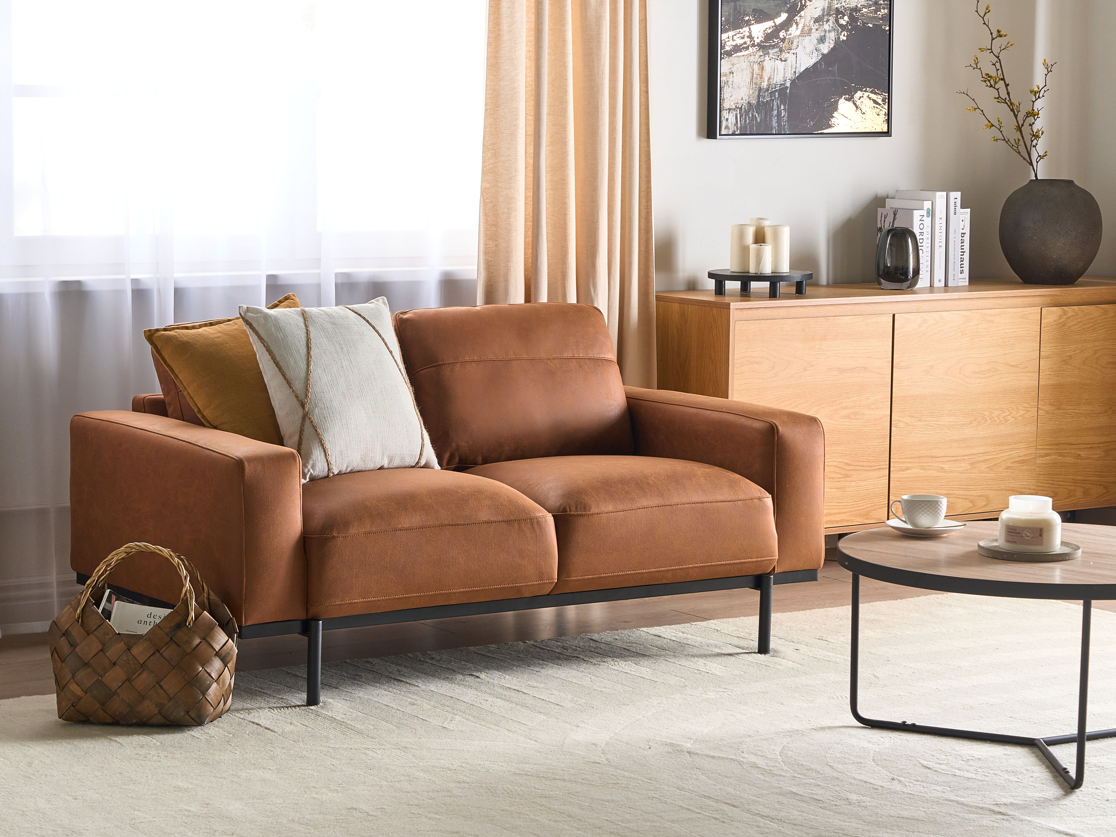 Sofa 2 Seater SOVIK Faux Leather Brown