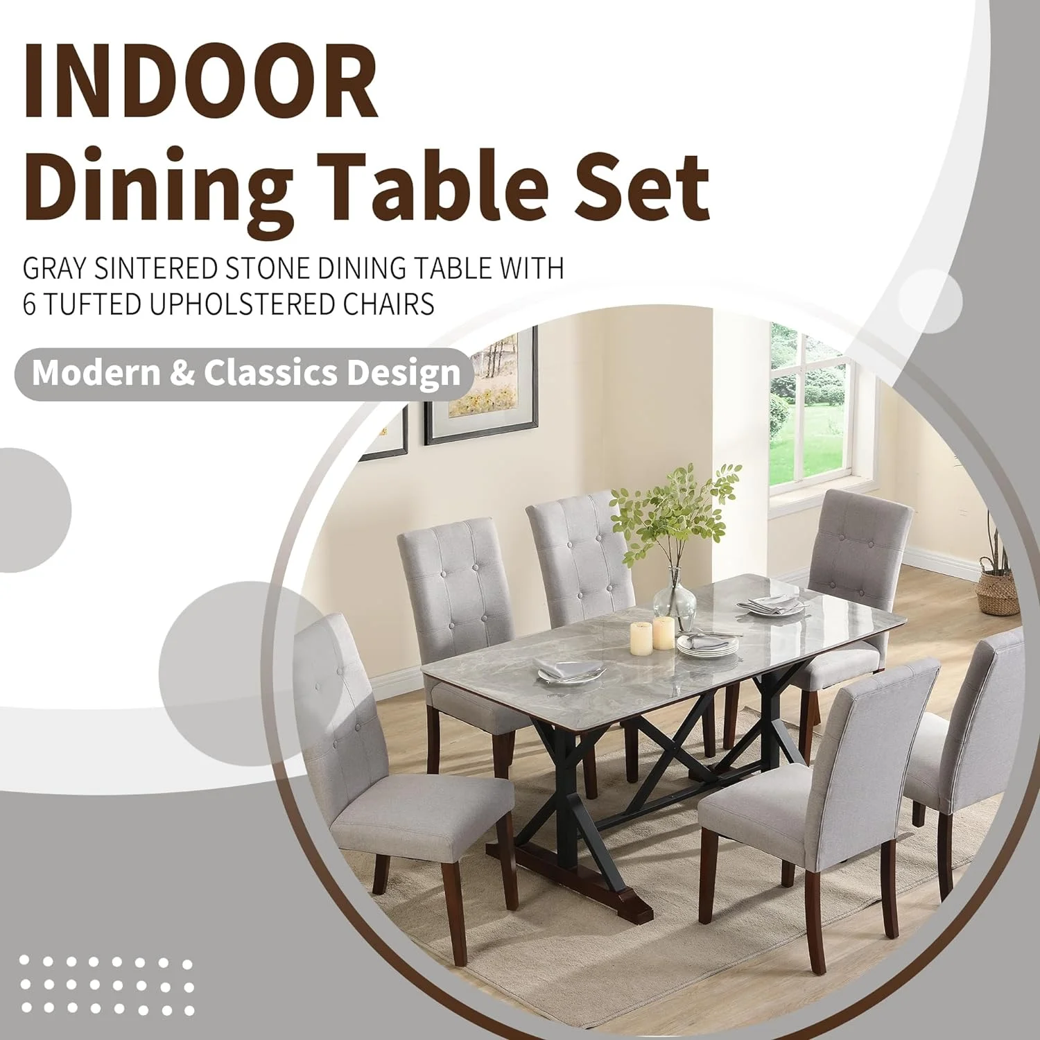 Sumdeal 5-Piece Farmhouse Dining Table Set, Wood Round Extendable Dining Table and 4 Upholstered Dining Chairs (Espresso-1Table 4 Chairs) - Image 12