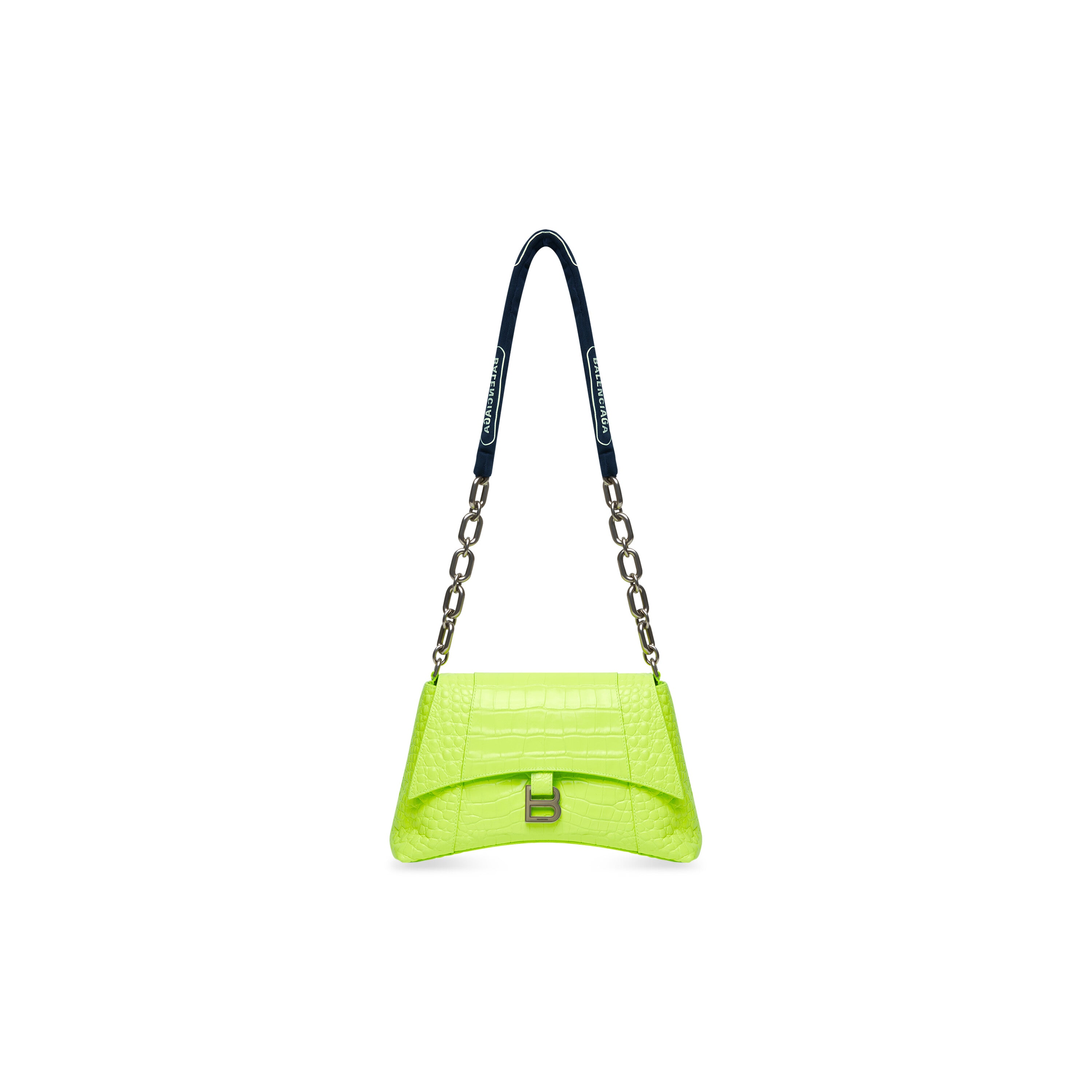 WOMEN'S DOWNTOWN SMALL SHOULDER BAG WITH CHAIN CROCODILE EMBOSSED IN YELLOW - Replicaclubs