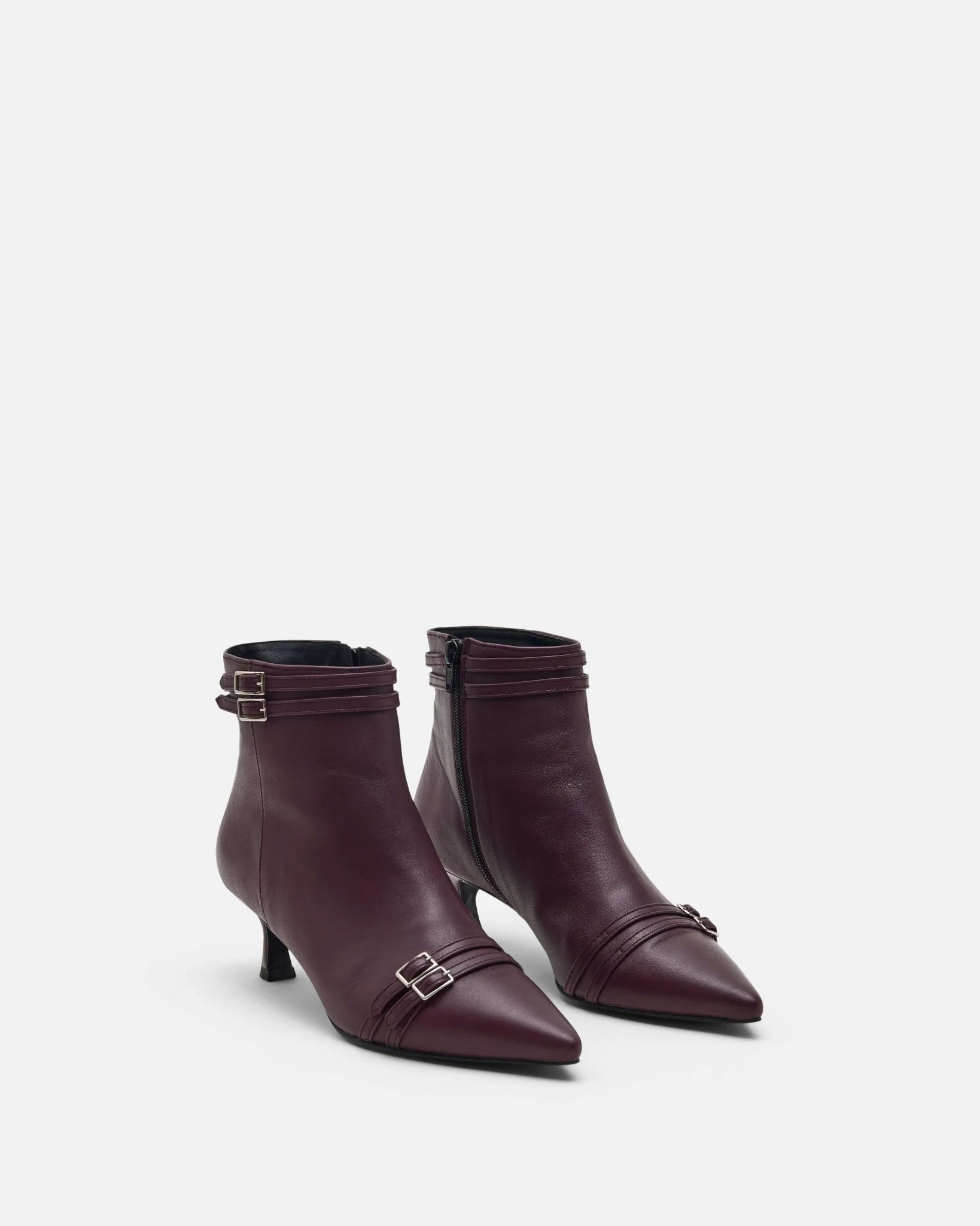 BOTTINES FILIA - En cuir à détails brides et talons kitten pourpre