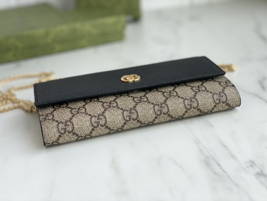 Replica Gucci Marmont Chain Wallet Beige/Black1:1High-quality replica