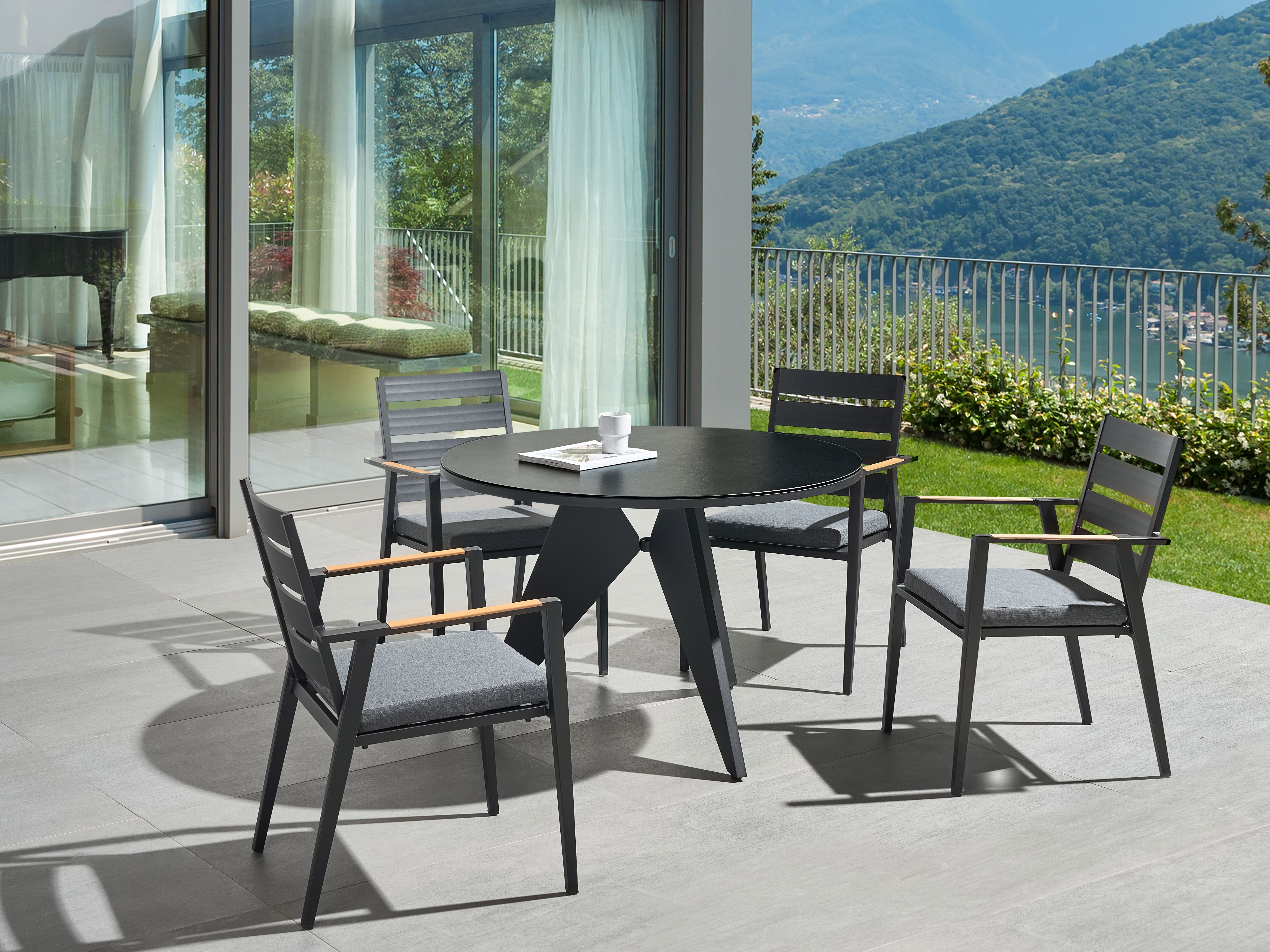Garden Dining Table OLMETTO 83 cm 110 cm Glass Black