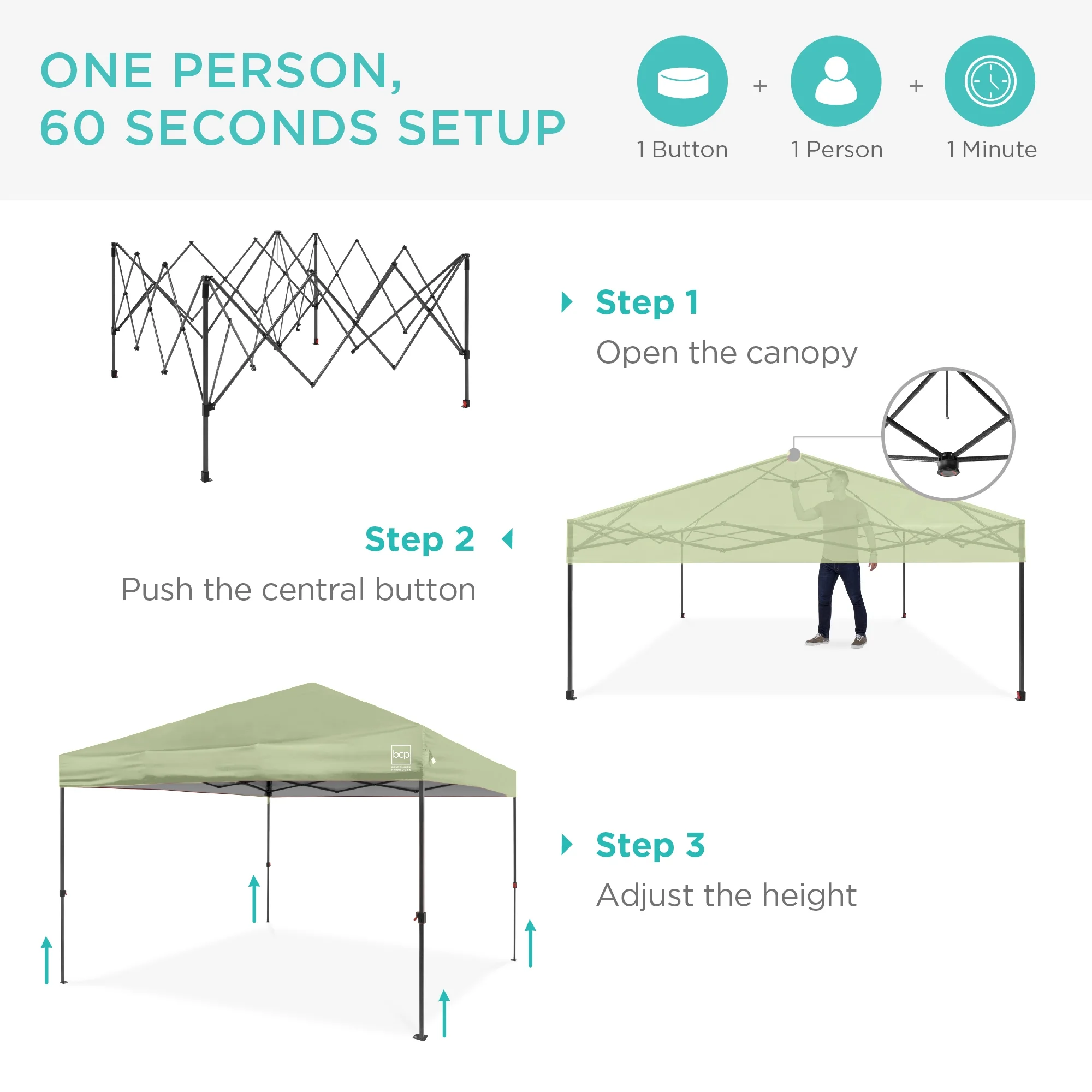 Best Choice Products 10x10ft Easy Setup Pop Up Canopy w/ 1-Button Setup, Wheeled Case, 4 Weight Bags - White - Image 138