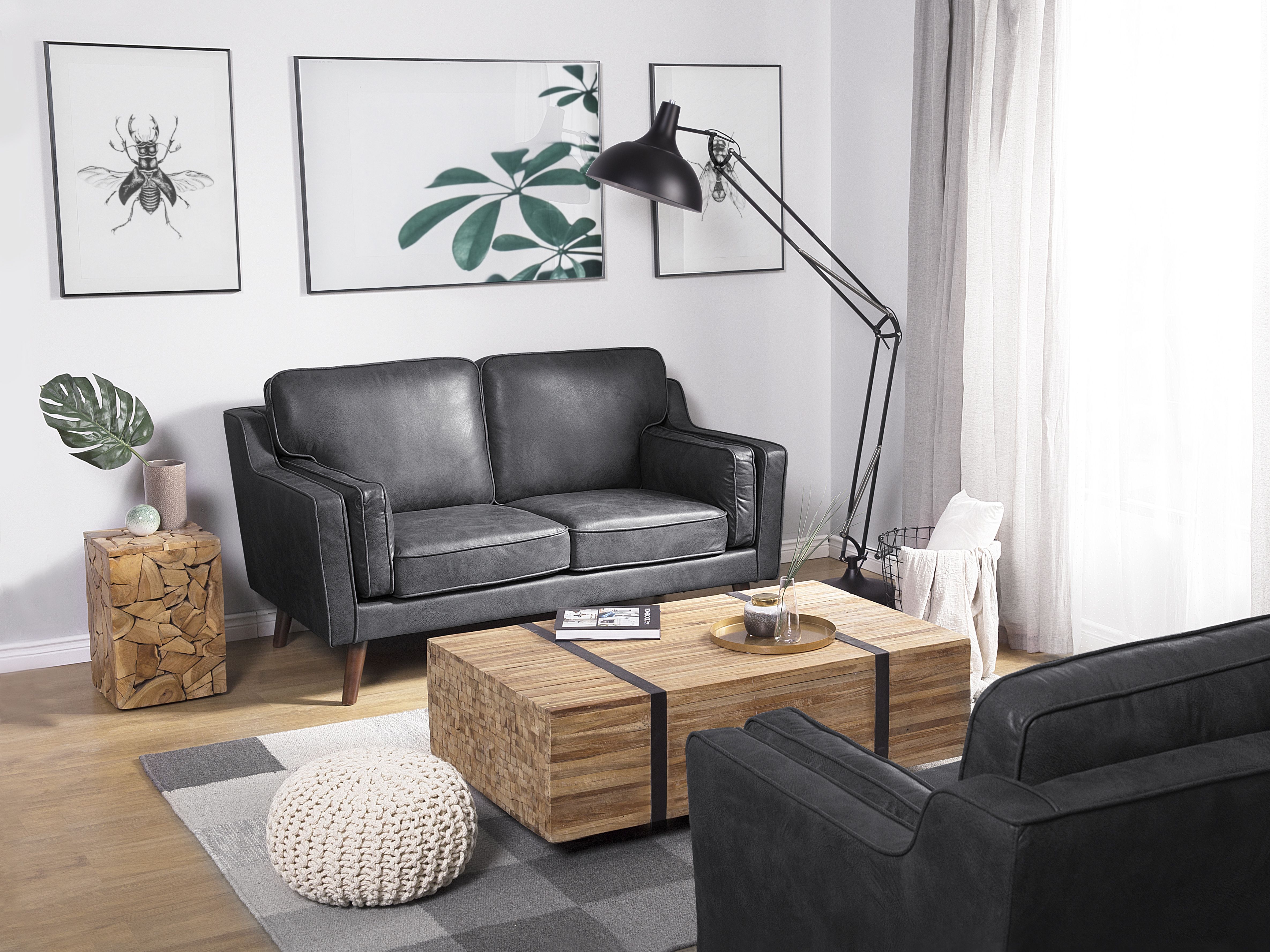Sofa 2 Seater LOKKA Faux Leather Grey