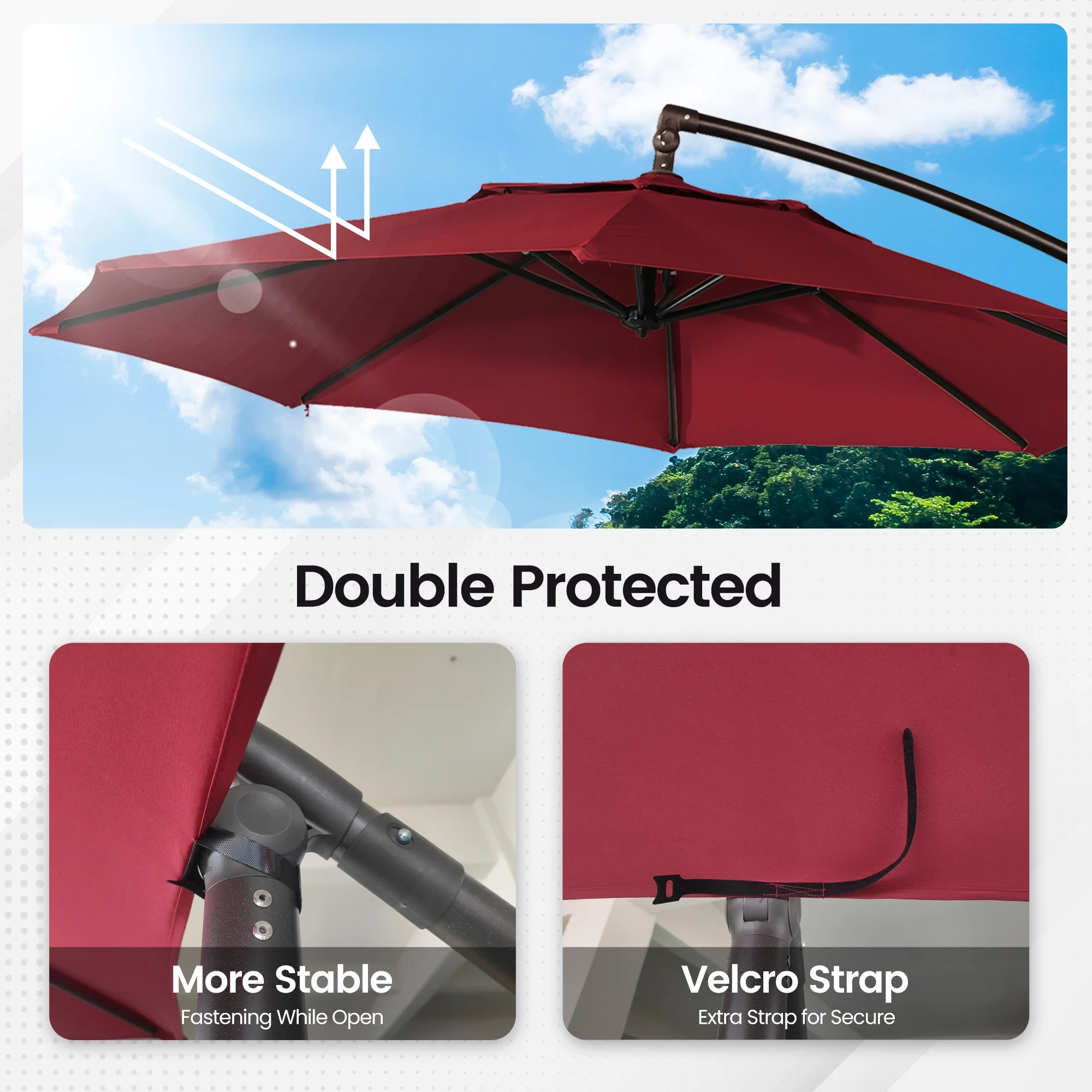 Mondawe 10ft Solar Lights Offset Cantilever Patio Umbrella - with Light, LED Lighted Offset Hanging Patio Outdoor Market Umbrella UPF50+ UV Protection with Crank,Navy Blue - Image 14