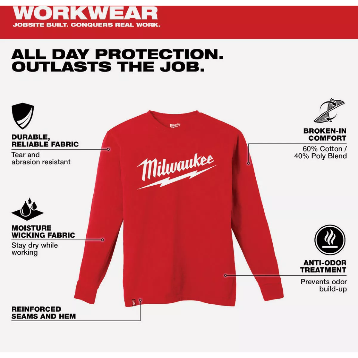 Milwaukee Medium Red Long Sleeve Men's Heavy-Duty Shirt