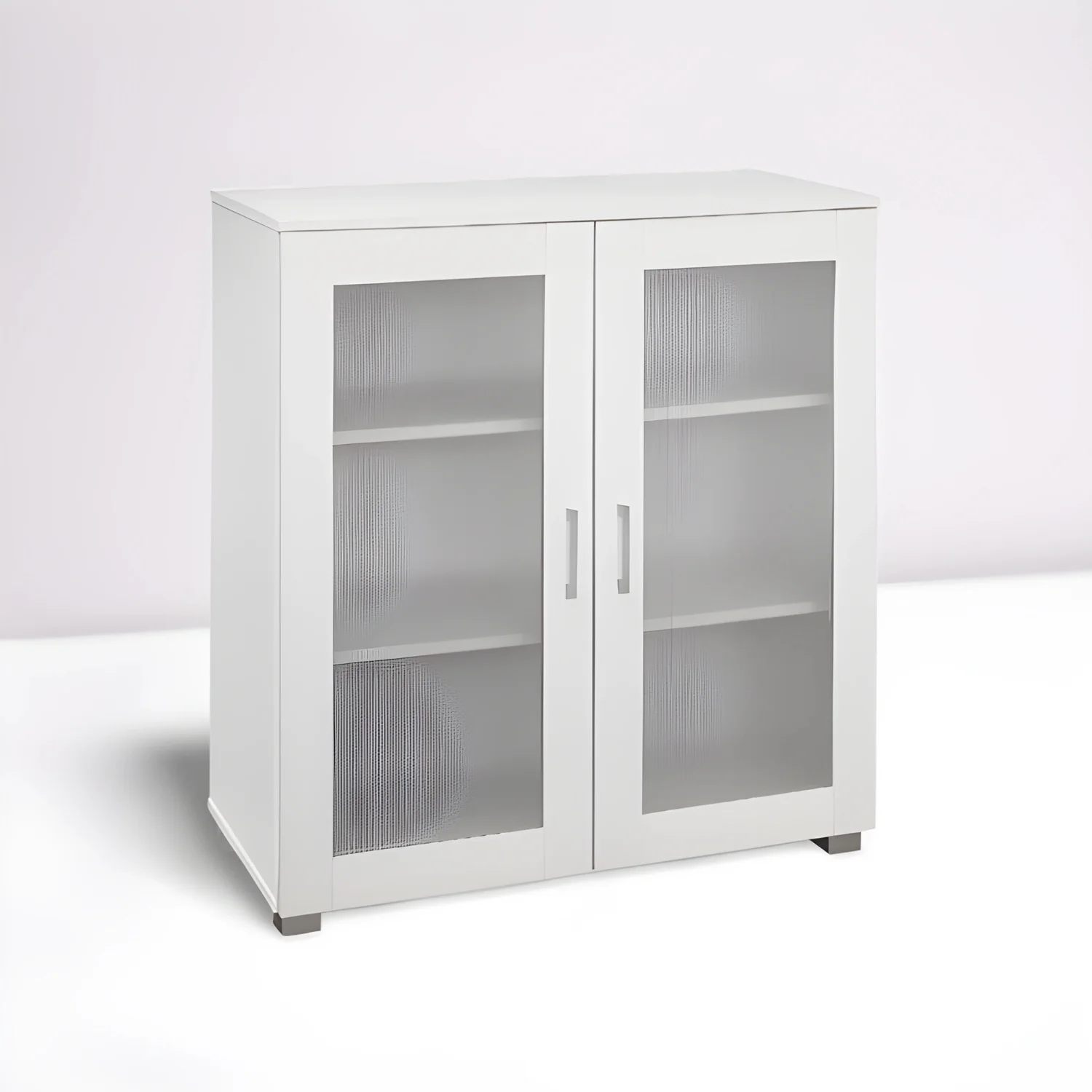Kings Brand Furniture Wood Curio Accent Cabinet with 2 Frosted Glass Doors, 3 Inner Shelves, White