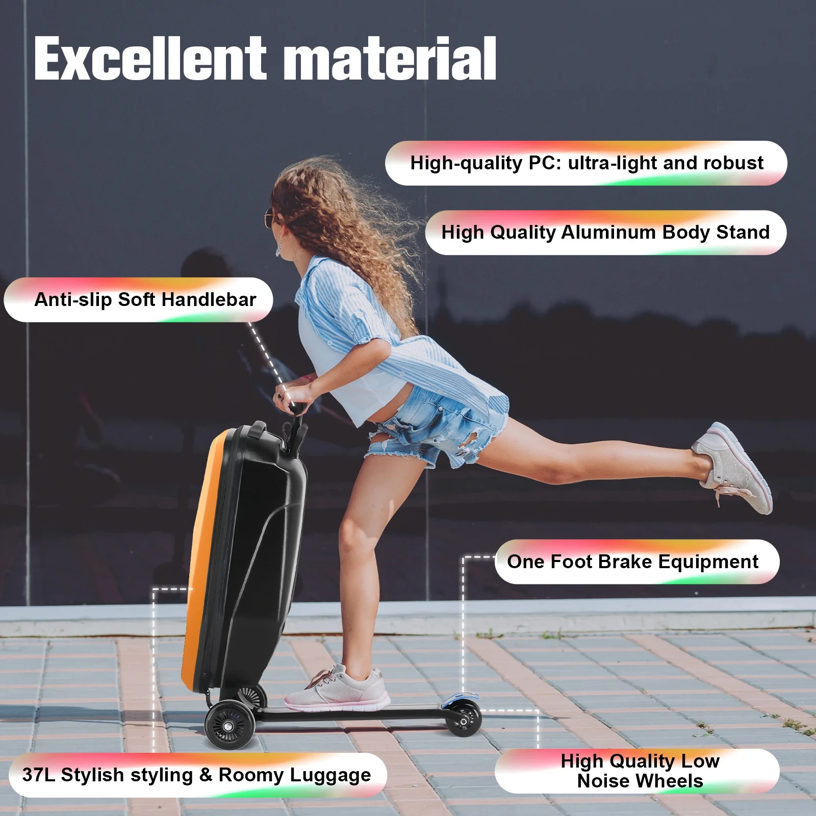 Advwin Scooter Luggage for Kids & Adults, Hardside Ride on Suitcase for Kids Ages 4-15 Multifunctional Lightweight Foldable Carry on Luggage with Wheels Ride on for Children Teenagers, Pink - Image 42