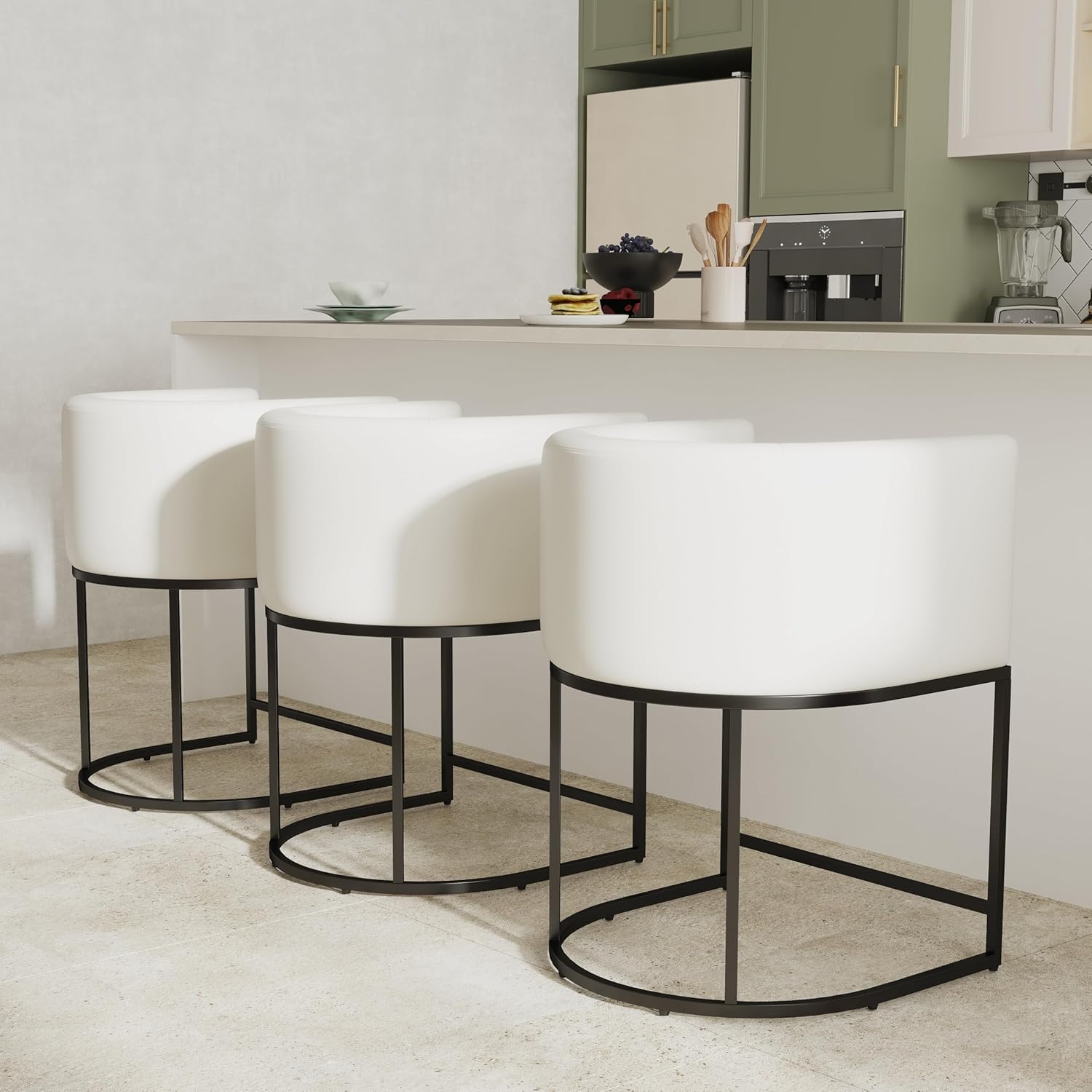 PU Leather Bar Stools Set of 3, Modern Upholstered Counter Height Bar stools 24