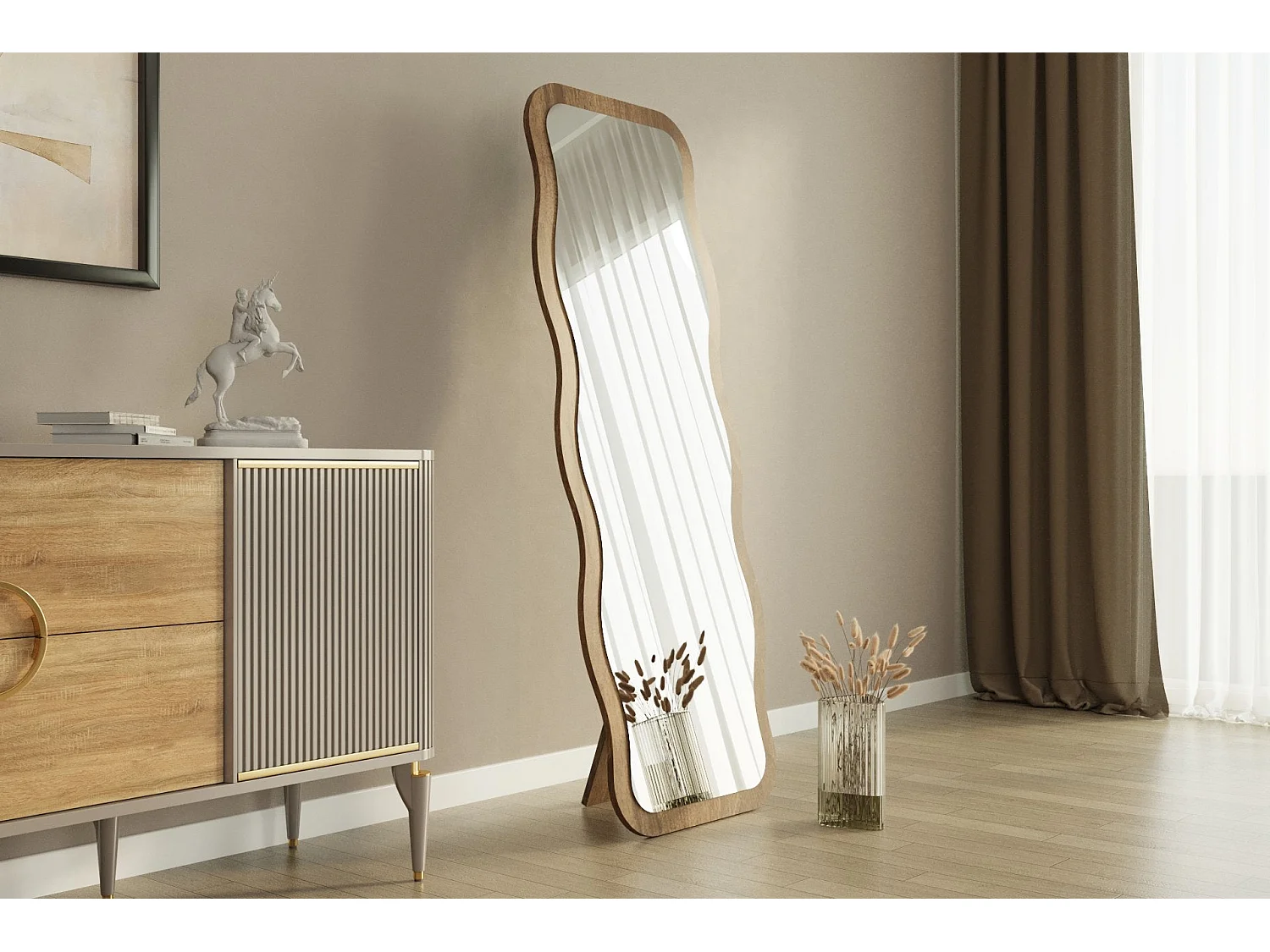 Luna - Miroir sur pieds en bois 50x160cm - Bois foncé