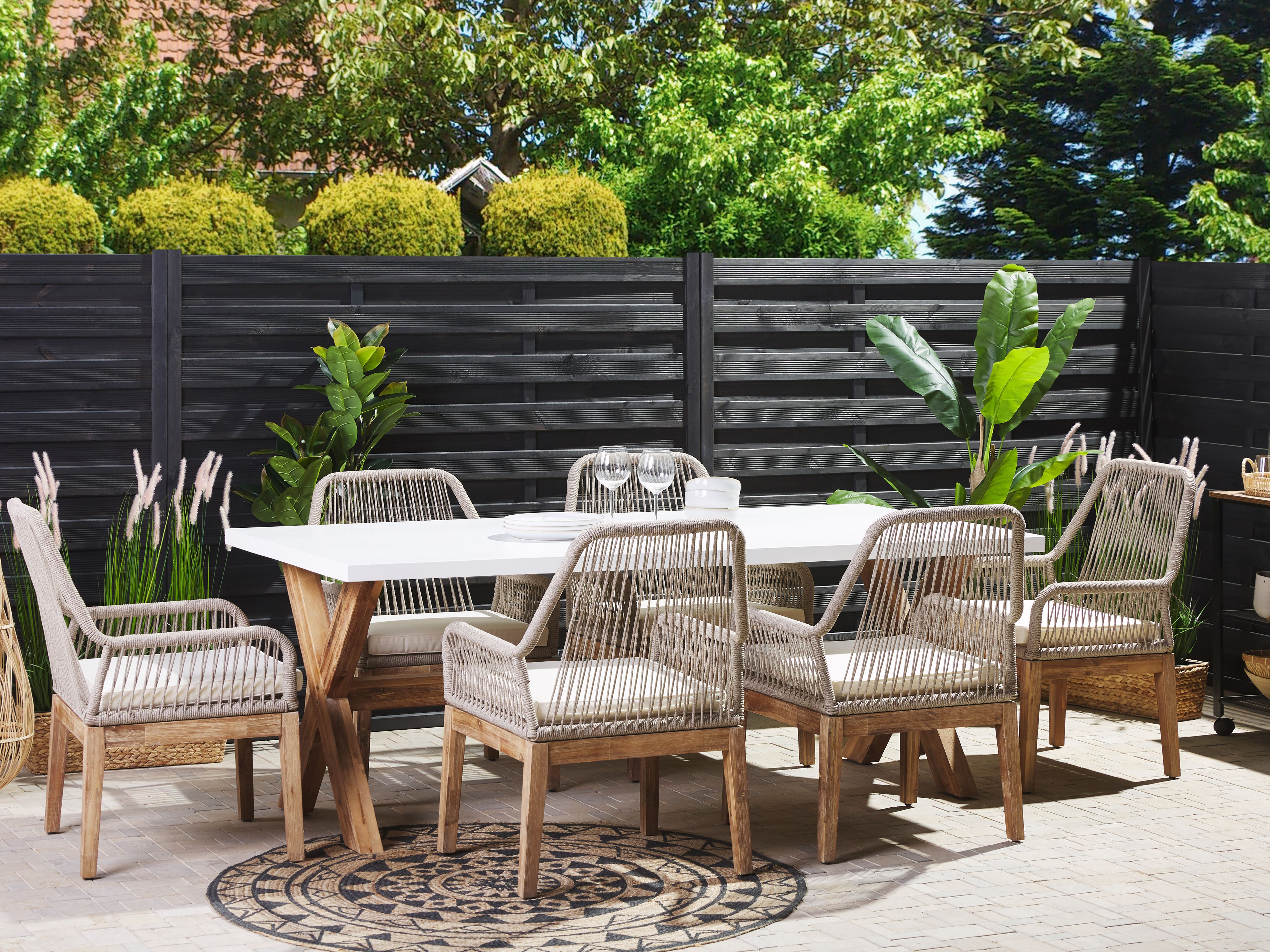 Garden Dining Set 6 Seater OLBIA with Cushions Concrete Beige