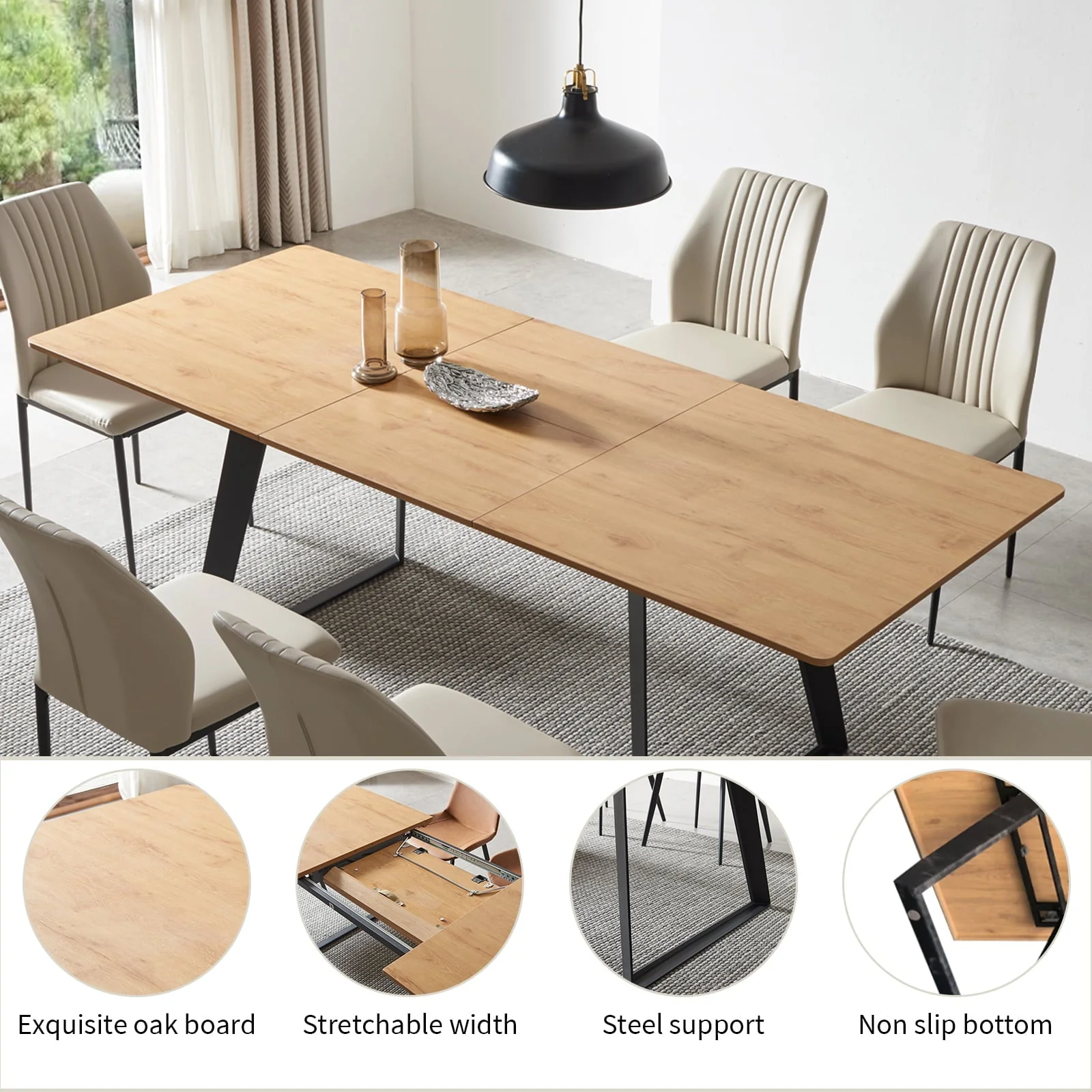 jiexi Modern mid-Century Dining Table Dining Table and Chairs for 6 Rectangular Wooden Dining Table Expandable Dining Table Space-Saving Multifunctional Dining Table - Image 4