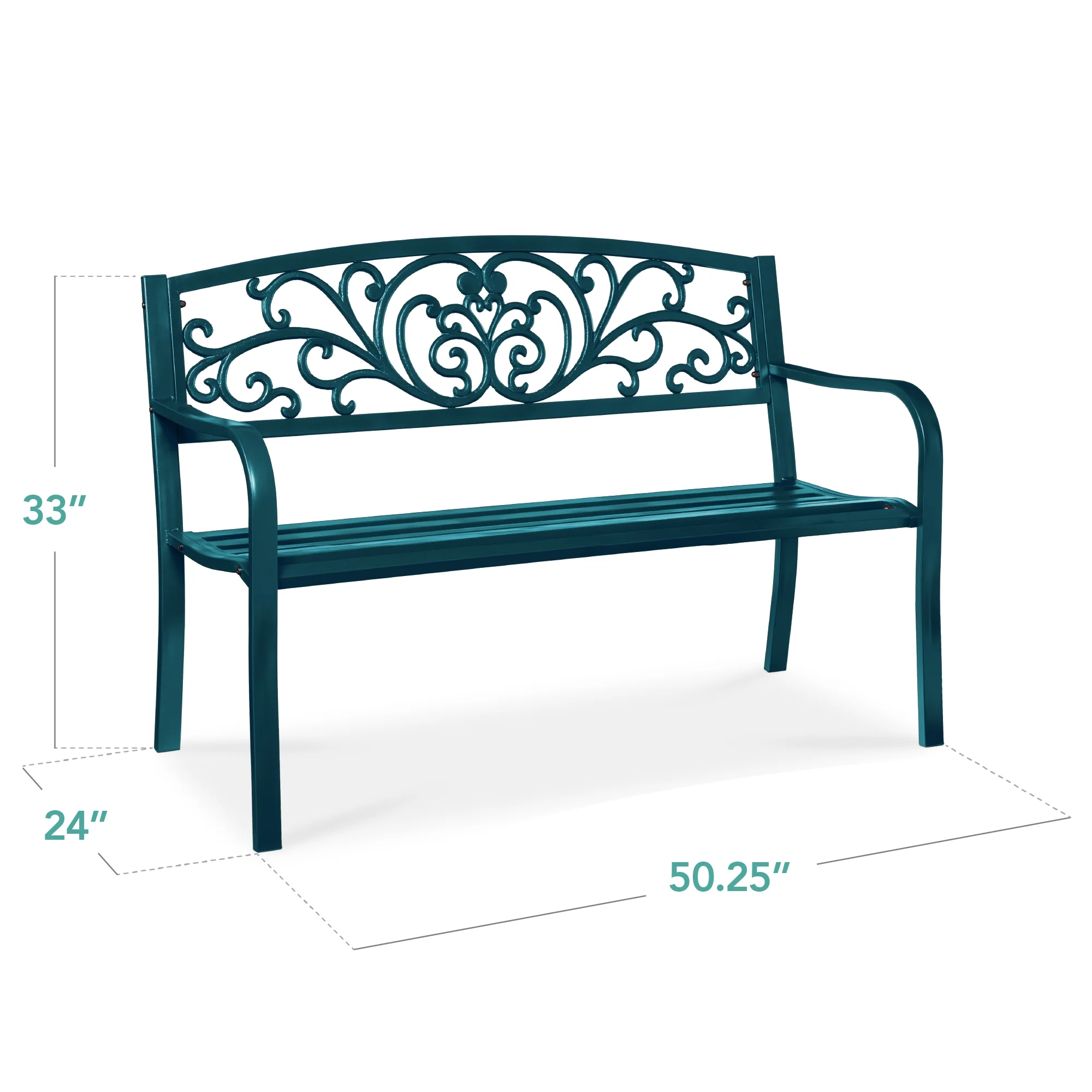 Best Choice Products Outdoor Steel Bench Garden Patio Porch Furniture w/ Floral Design Backrest - Black - Image 95