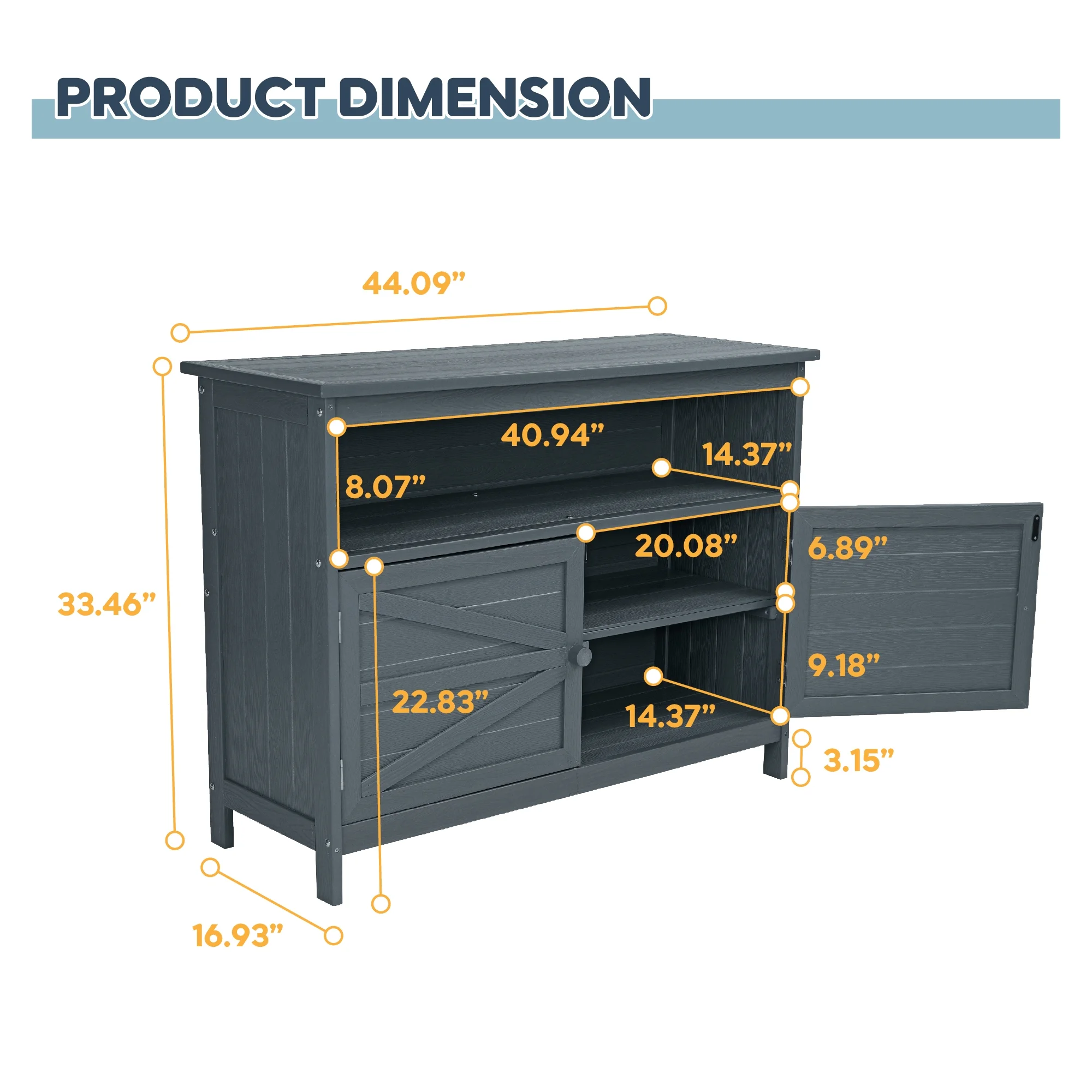 Bstjewey Outdoor Storage Cabinet HIPS Patio Sideboard with 3 Shelves & Doors