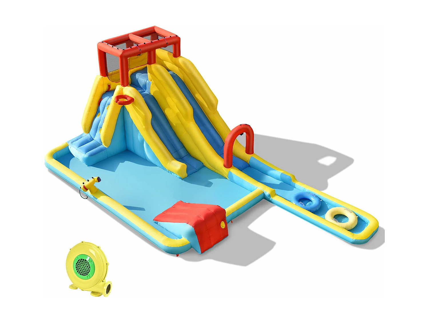 Château gonflable 8 en 1 avec double toboggan aquatique, pour 3 enfants de 3-10 ans(avec souffleur 680W)