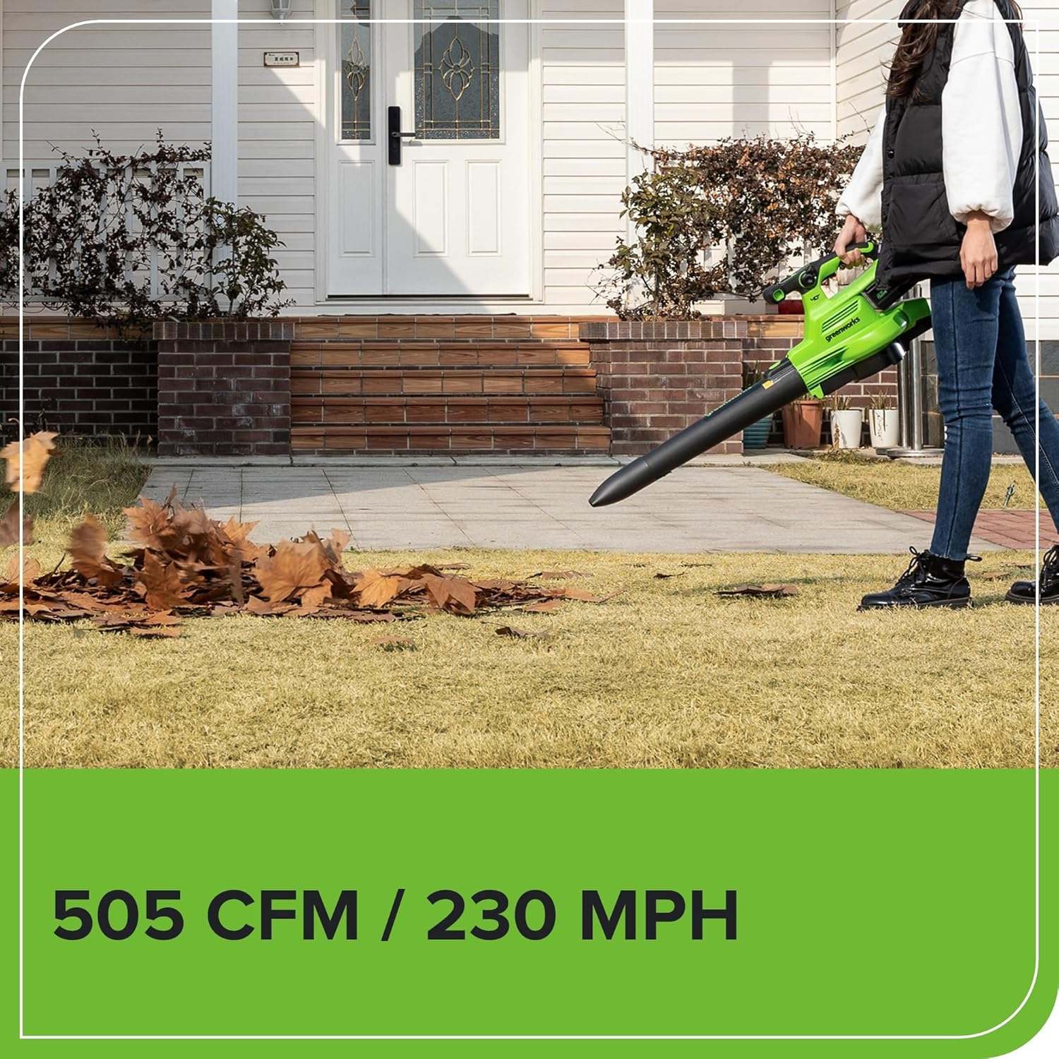 Greenworks 40V Cordless Brushless Leaf Blower Vacuum With Bag, 230 MPH, 505 CFM, 5.0Ah Battery And Charger - Image 6 Greenworks 40V Cordless Brushless Leaf Blower Vacuum With Bag, 230 MPH, 505 CFM, 5.0Ah Battery And Charger - Image 6